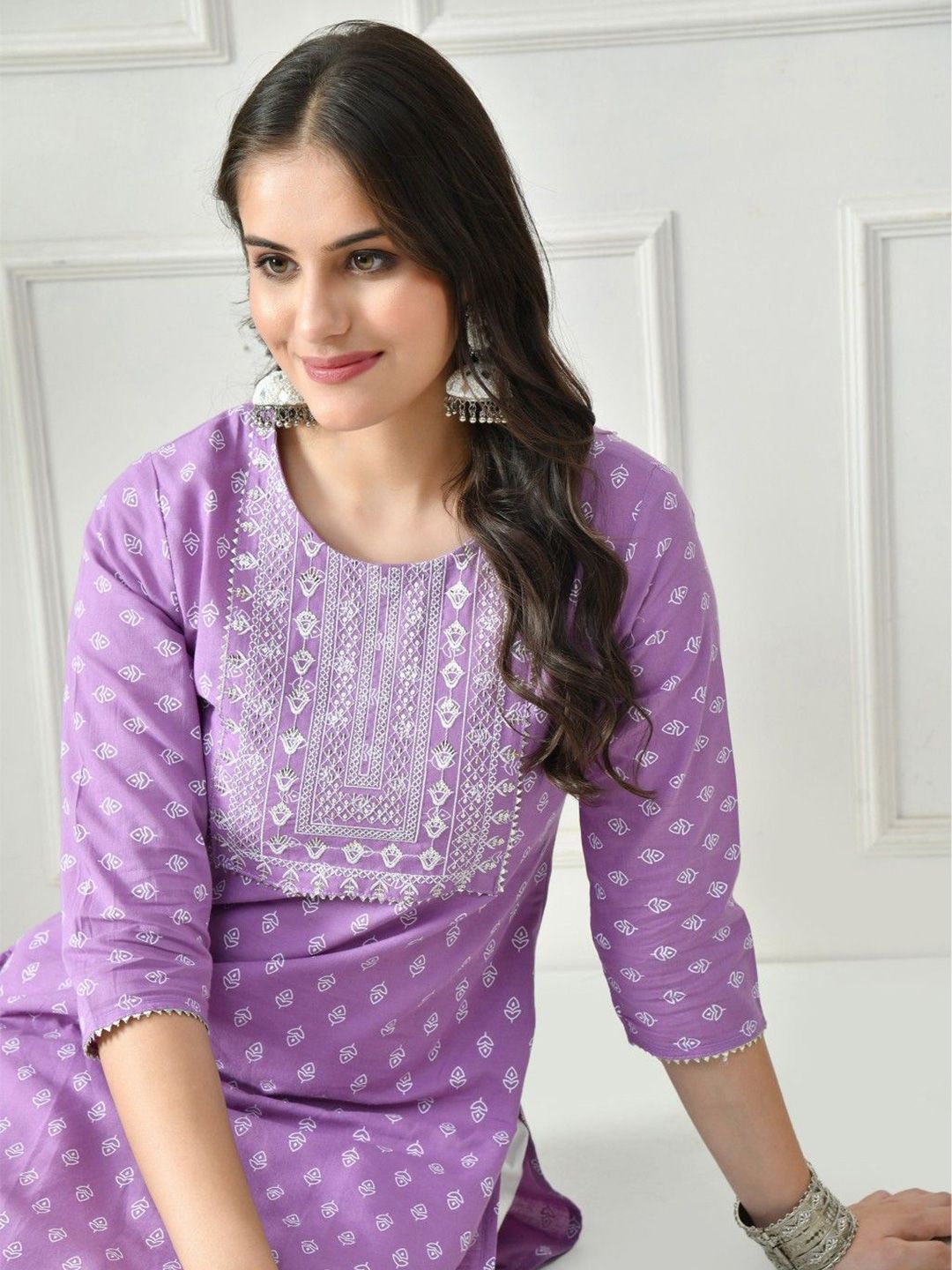 PHYSIL Women Ethnic Motifs Embroidered Round Neck Straight Kurta-picture-41