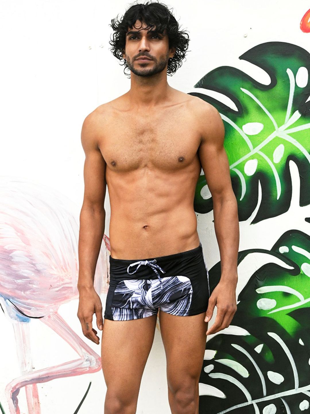 Cut & Sew Swim trunk with Imprints of Flow Vivid Wavelets in Black-image-14
