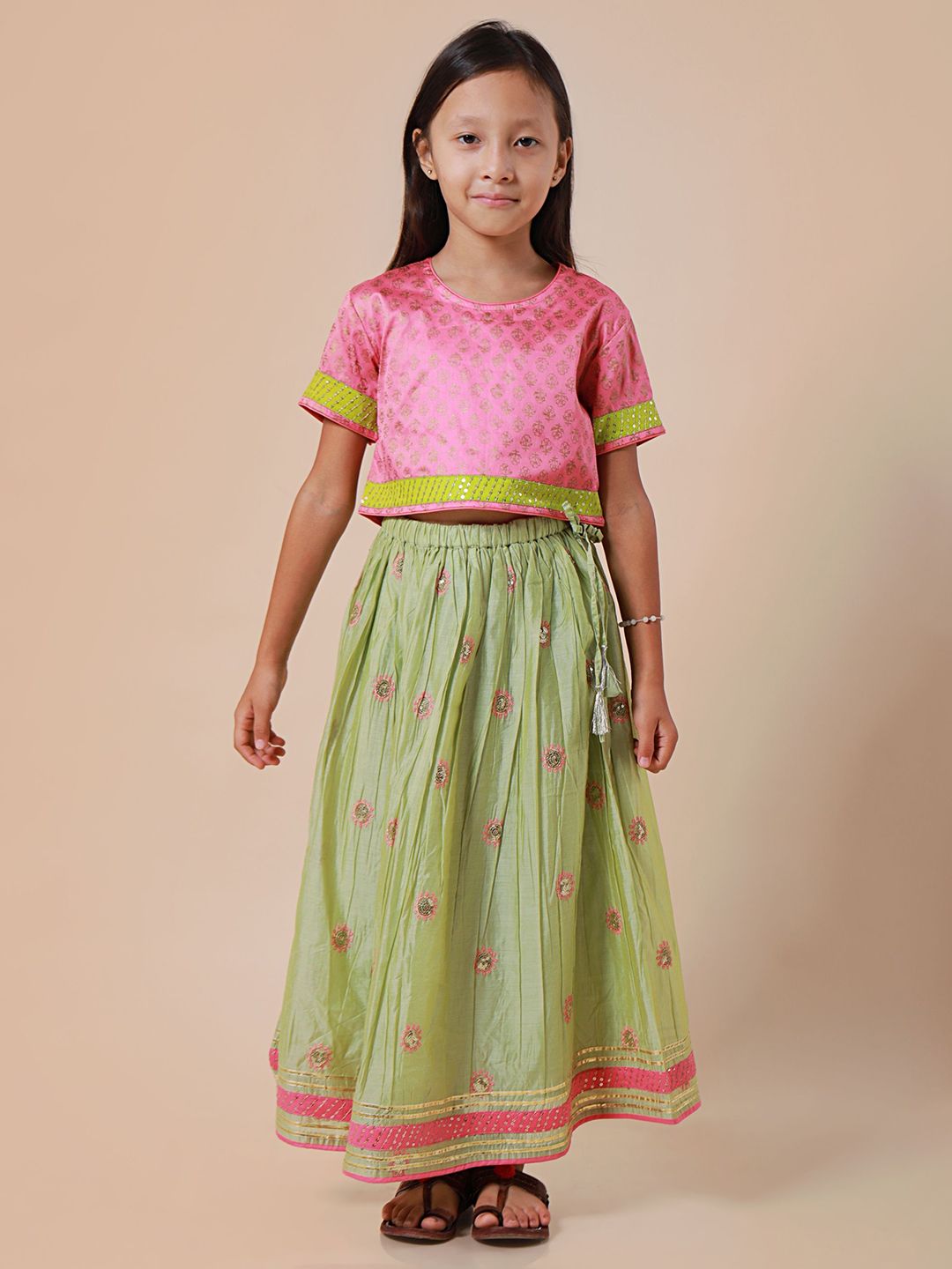 Sangria Girls Floral Block Printed Sequinned Ready to Wear Lehenga Choli-picture-37