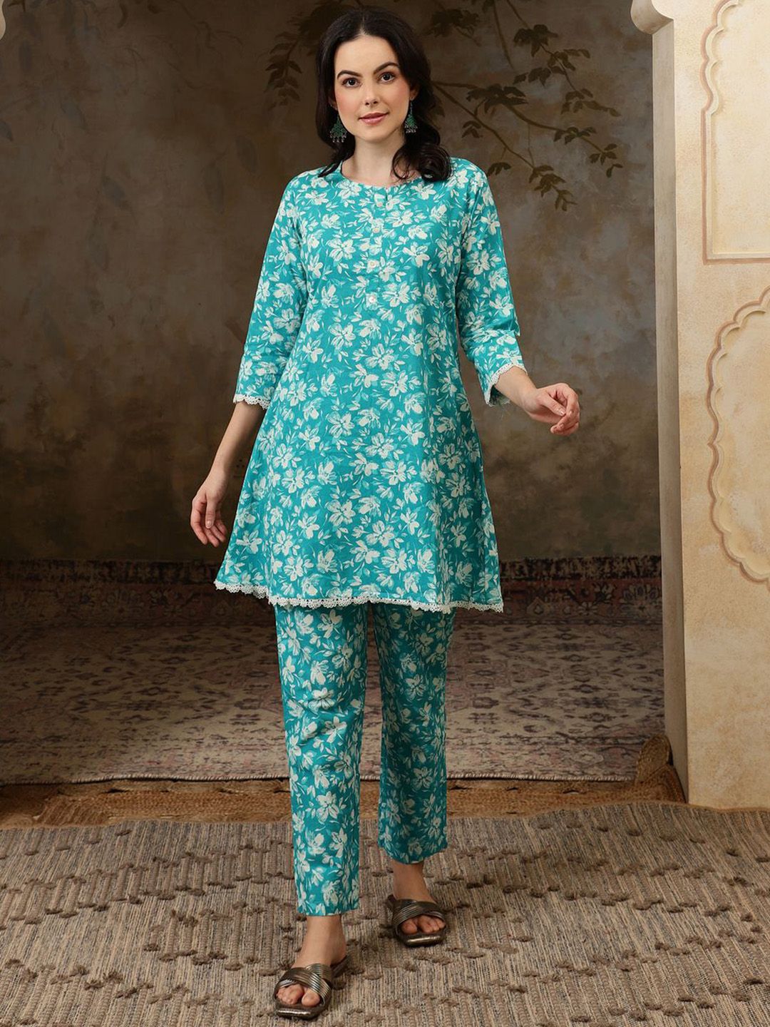 HERE&NOW Floral-Printed Cotton Tunic With Trouser Co-Ords-picture-14