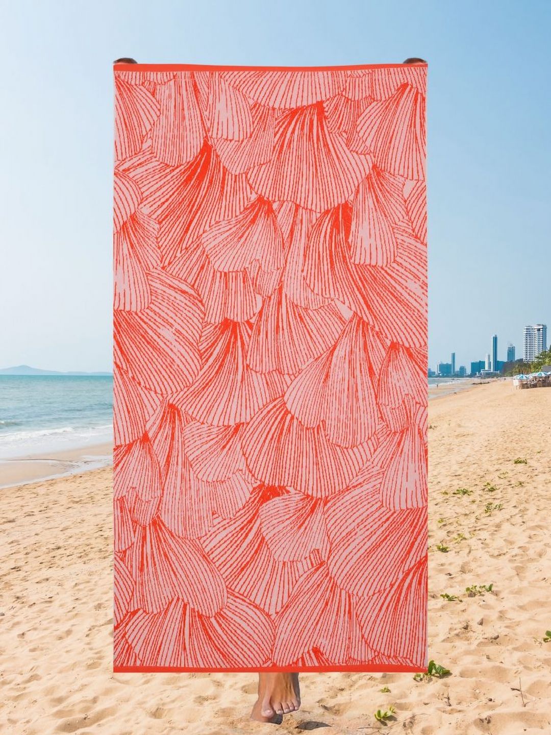 Creeva Ginkgo Orange-Colour & White Pattern 500 GSM Beach Towels