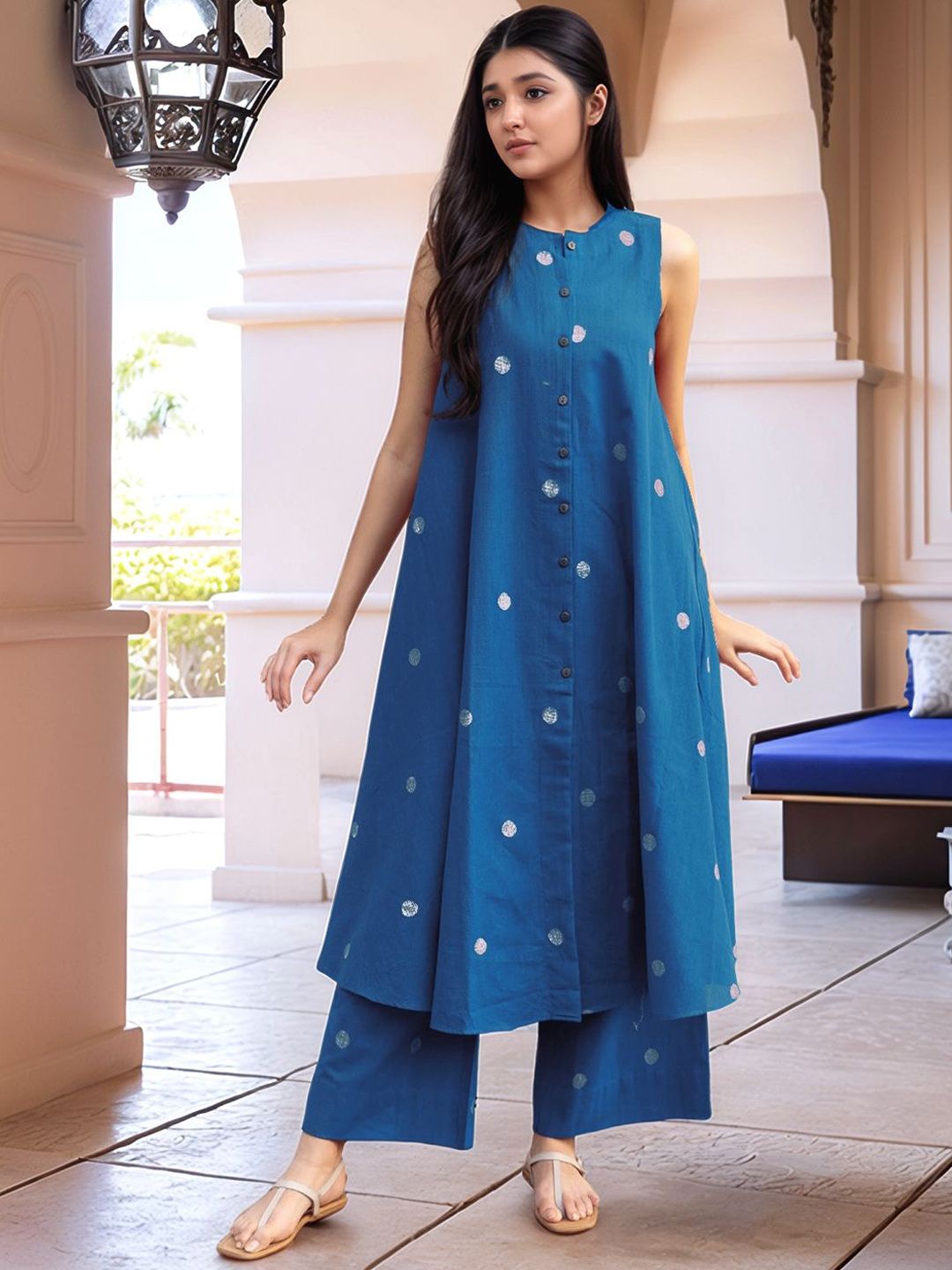 Moda Rapido Floral Printed Round Neck A-Line Kurta With Palazzos