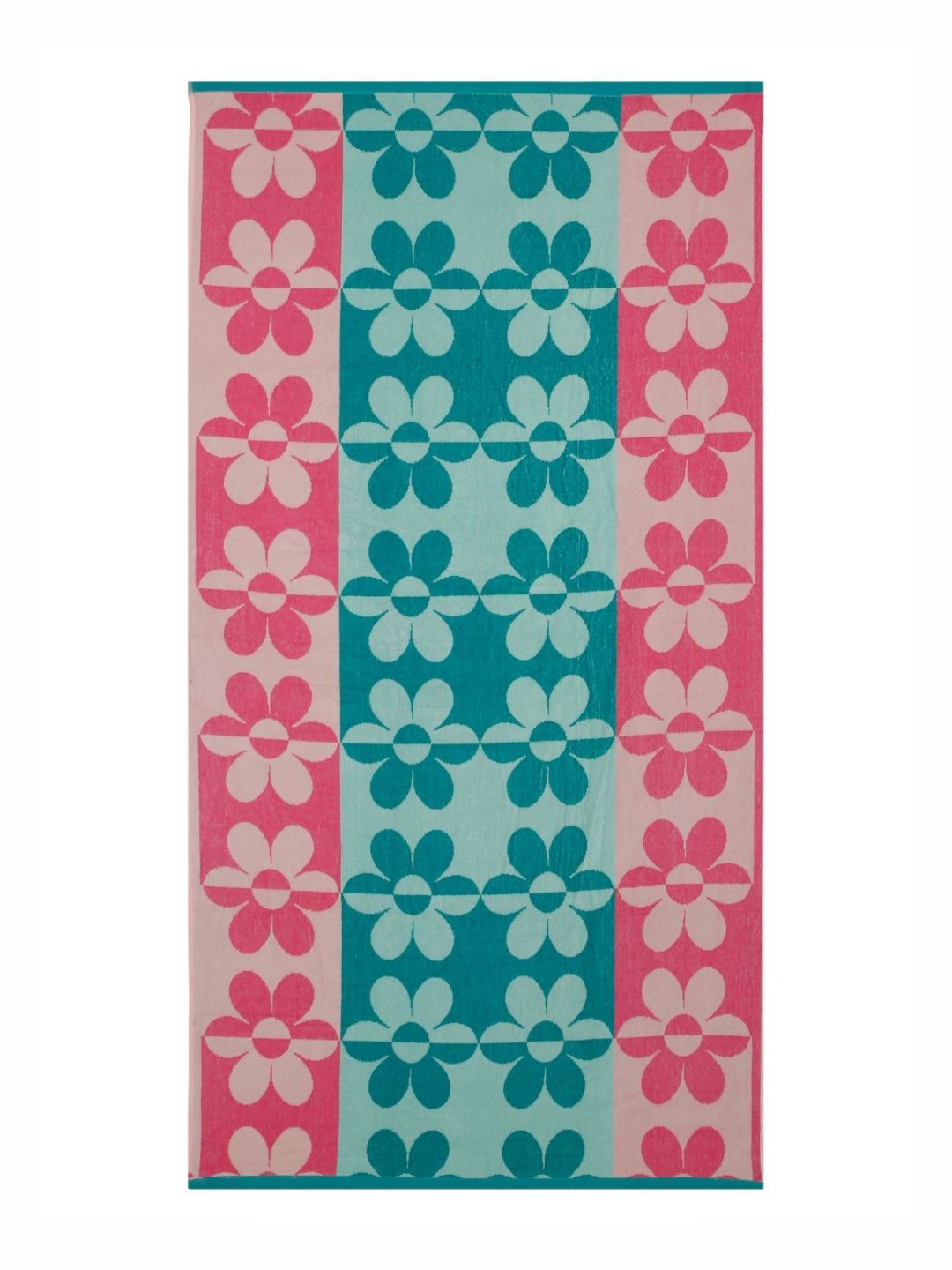 Creeva Pink & Teal-Blue Floral Printed 500 GSM Cotton Beach Towel