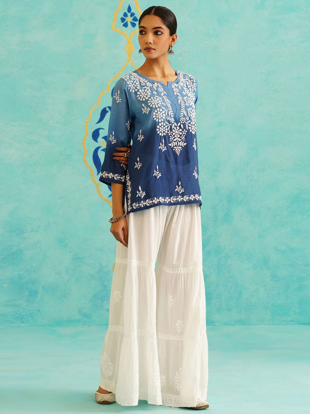 Saaya the label Floral Embroidered Notch Neck Kurti-picture-43