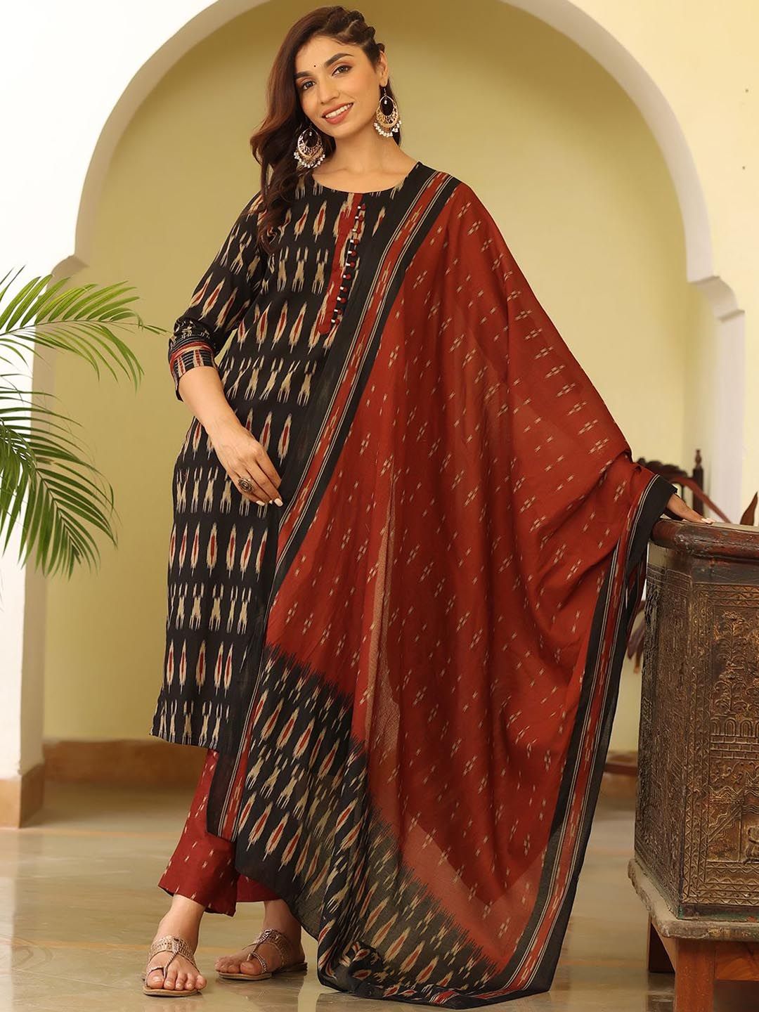 KALINI Women Abstract Printed Kurta with Trousers & Dupatta