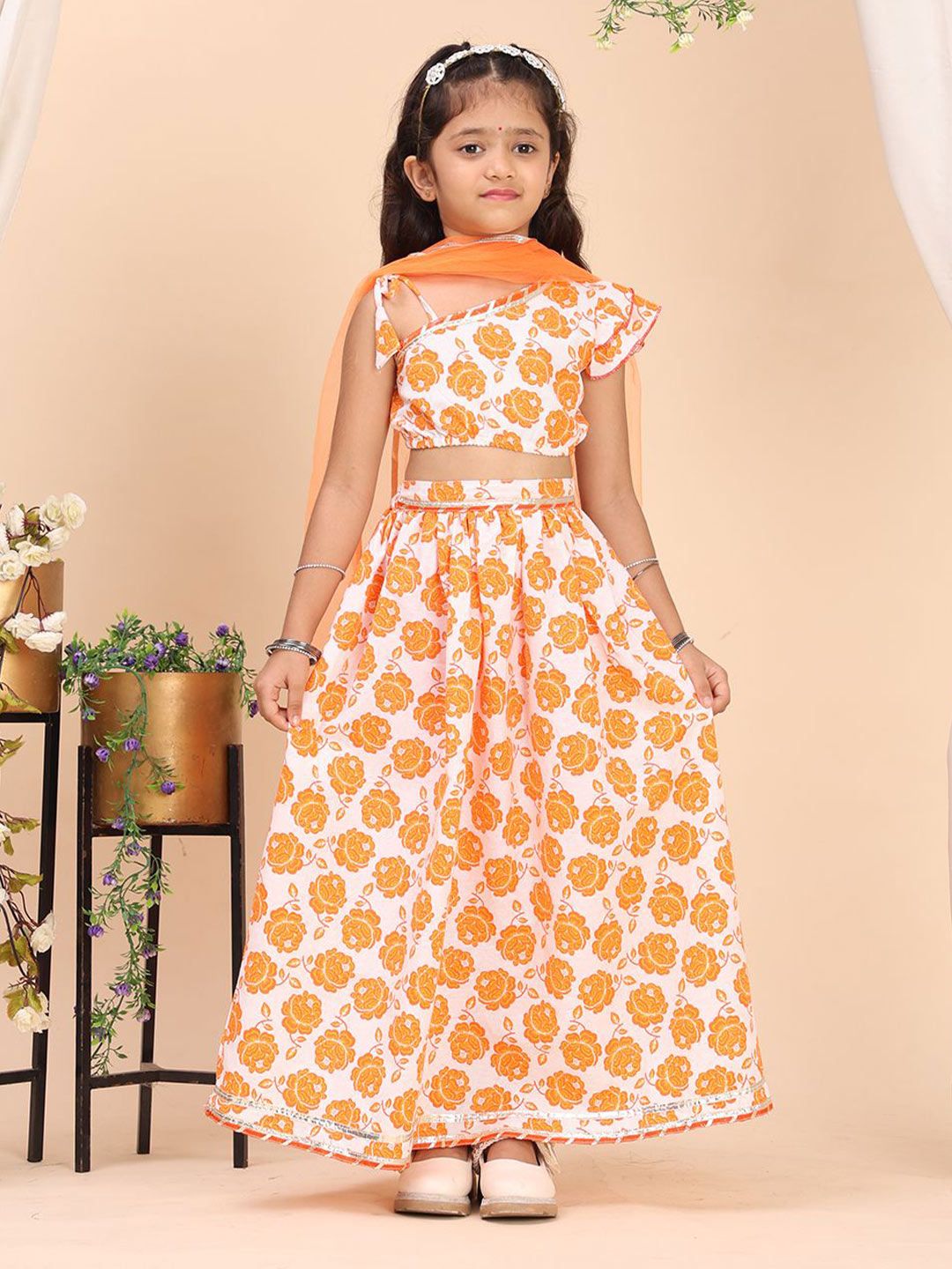 Cutiekins Girls Floral Printed Ready to Wear Cotton Lehenga & Blouse With Dupatta-picture-21