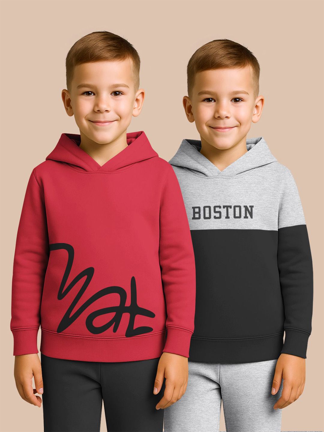 HELLCAT Boys Pack Of 2 Typography Printed Hooded Long Sleeves Sweatshirt-picture-31