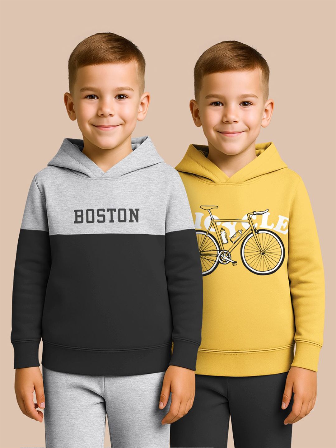 HELLCAT Boys Pack Of 2 Typography Printed Hooded Long Sleeves Sweatshirt-image-3