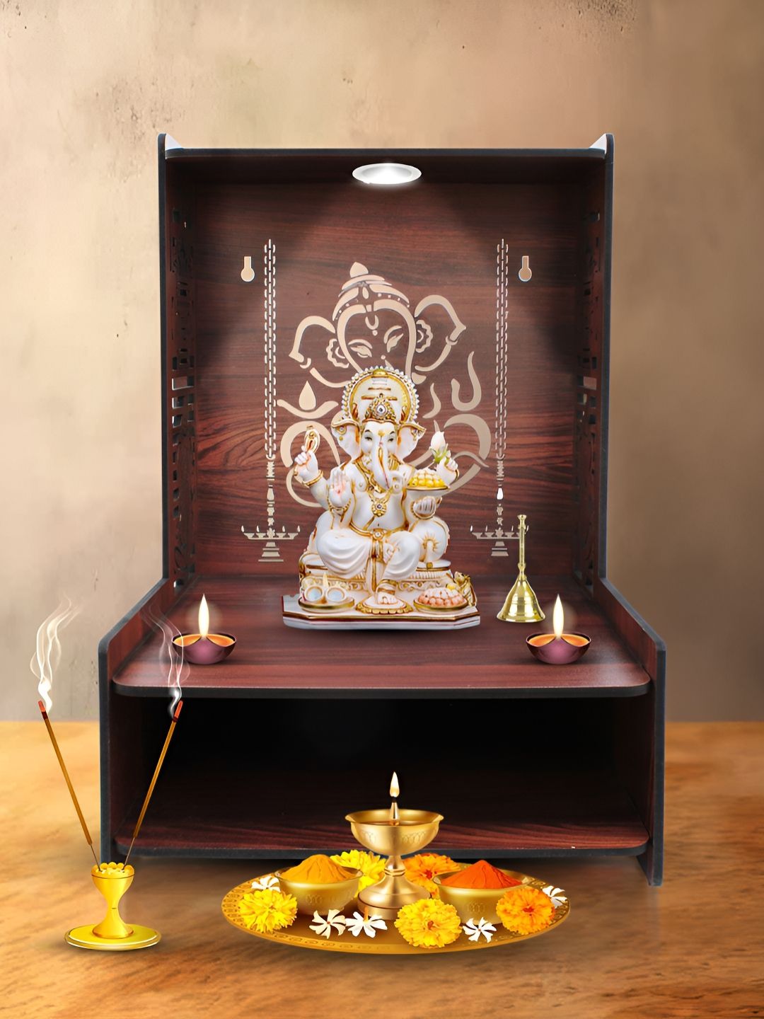 OLIVE TREE Brown Textured Wooden Home Temple