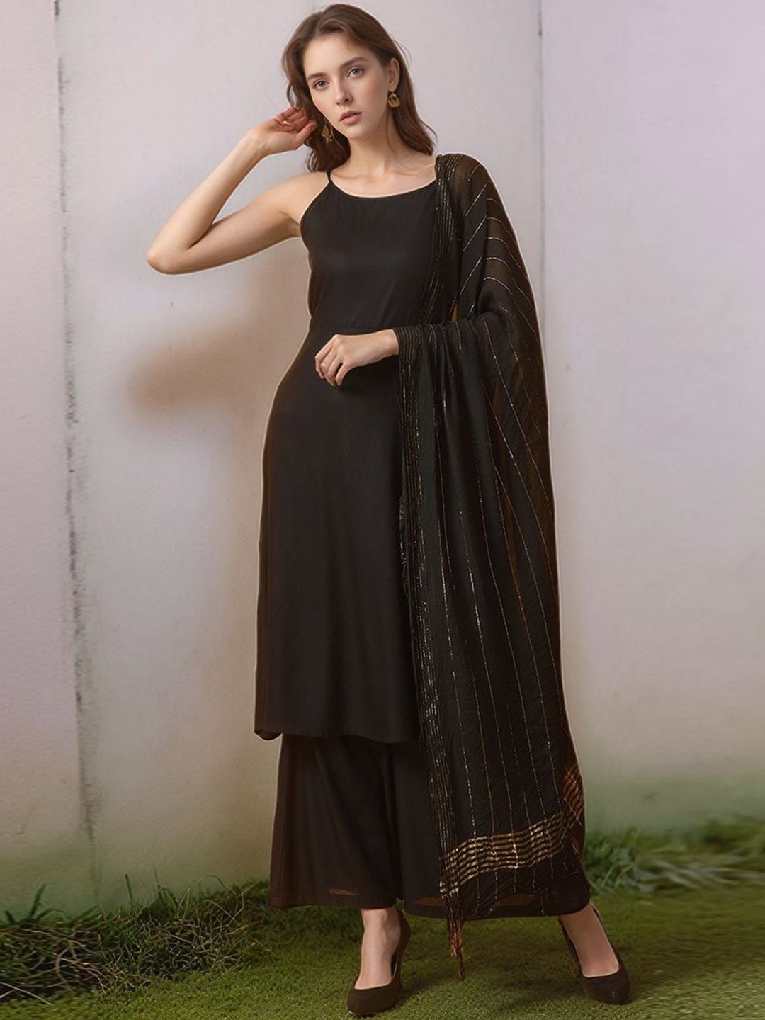 HERE&NOW Anarkali Kurta With Palazzos & Dupatta