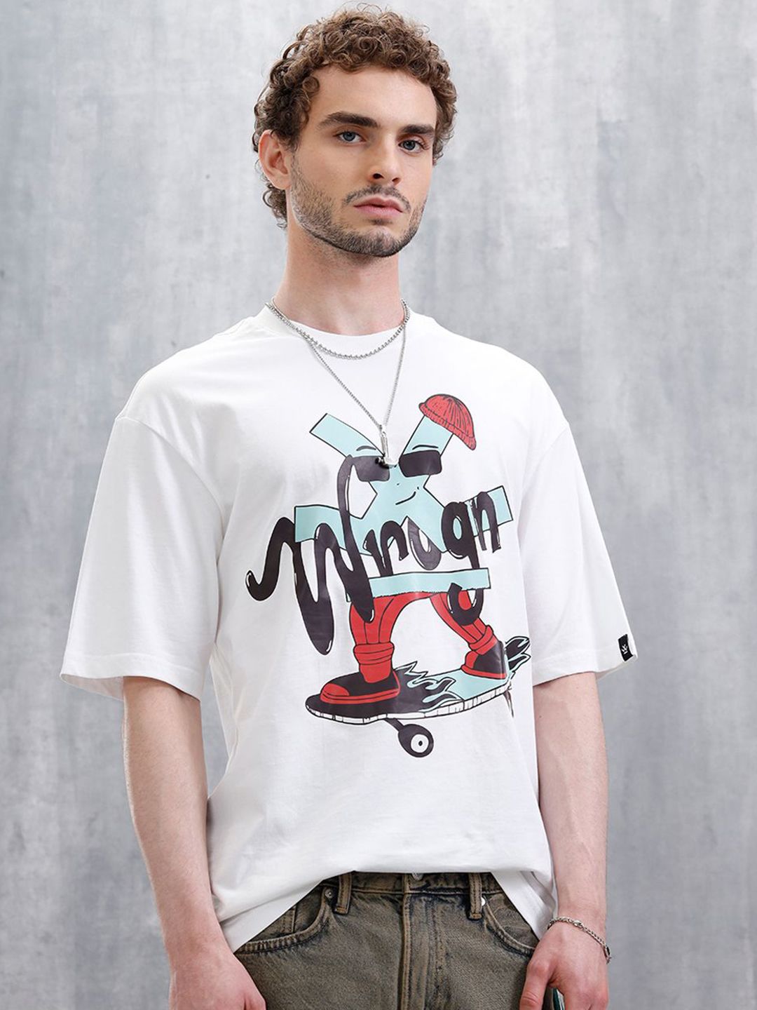 WROGN Abstract Printed Pure Cotton Oversized T-shirt-picture-38