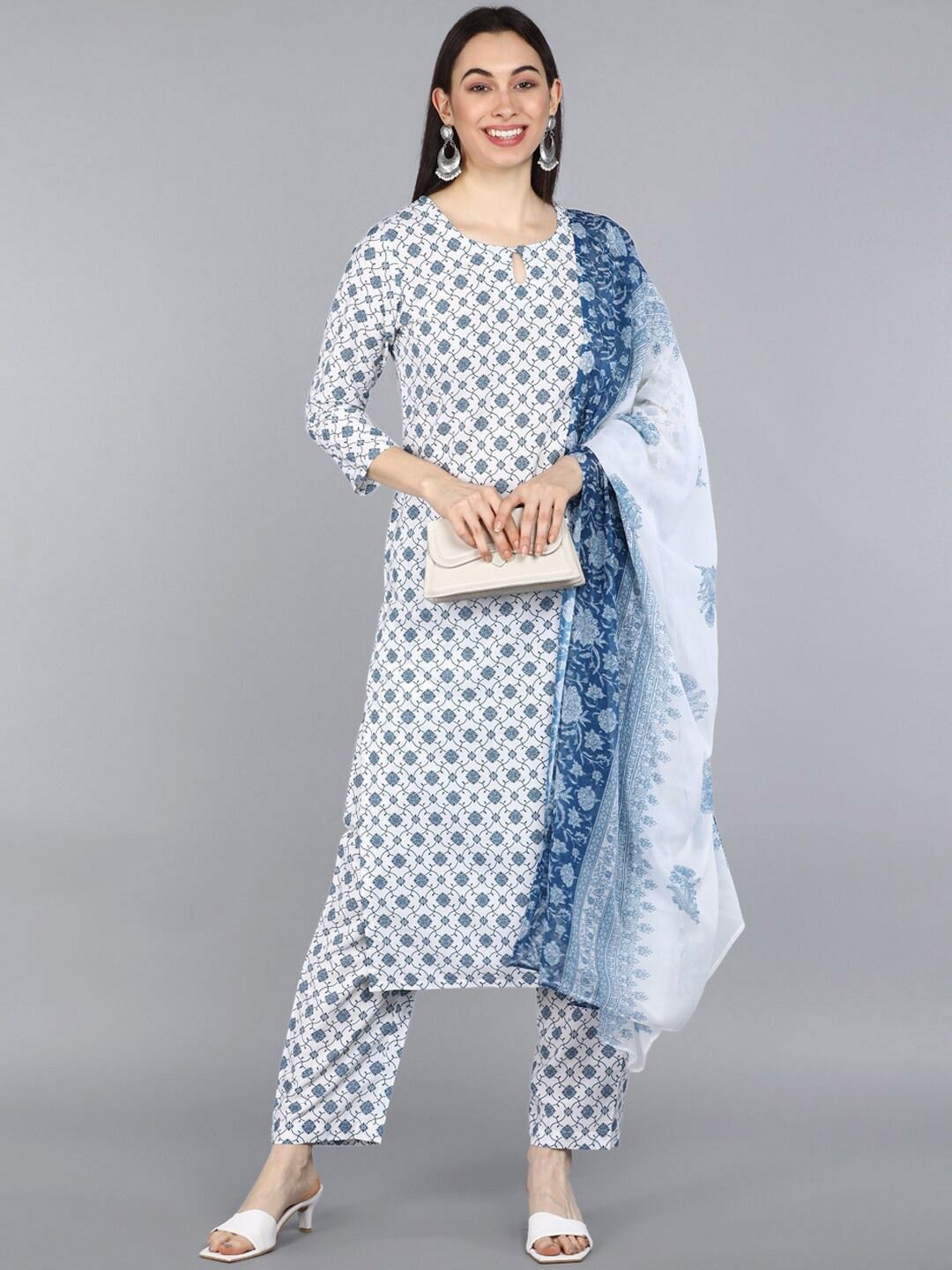 KALINI Women Ethnic Motifs Printed Straight Kurta with Trousers & Dupatta