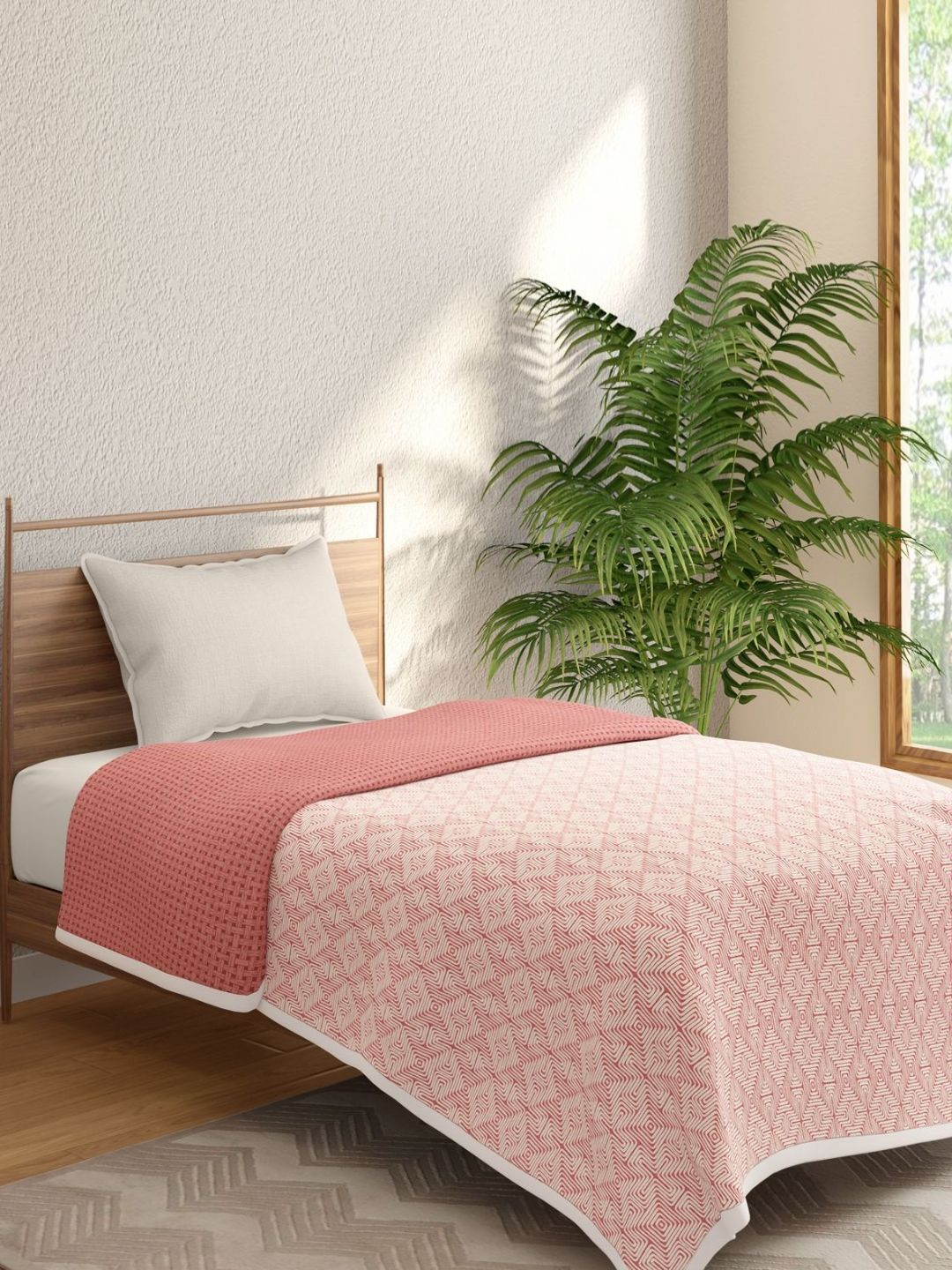 Portico Red & White Geometric Printed AC Room 300 GSM Cotton Single Bed Dohar-image-18