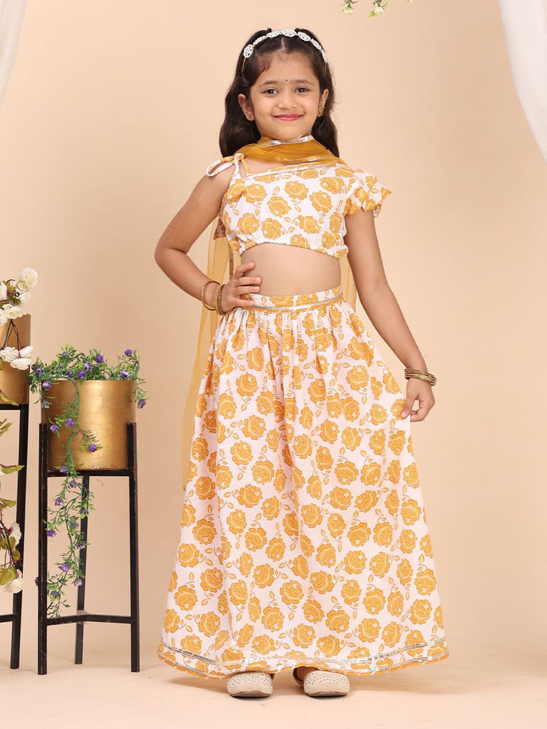 Cutiekins Girls Floral Printed Ready to Wear Cotton Lehenga & Blouse With Dupatta-picture-18