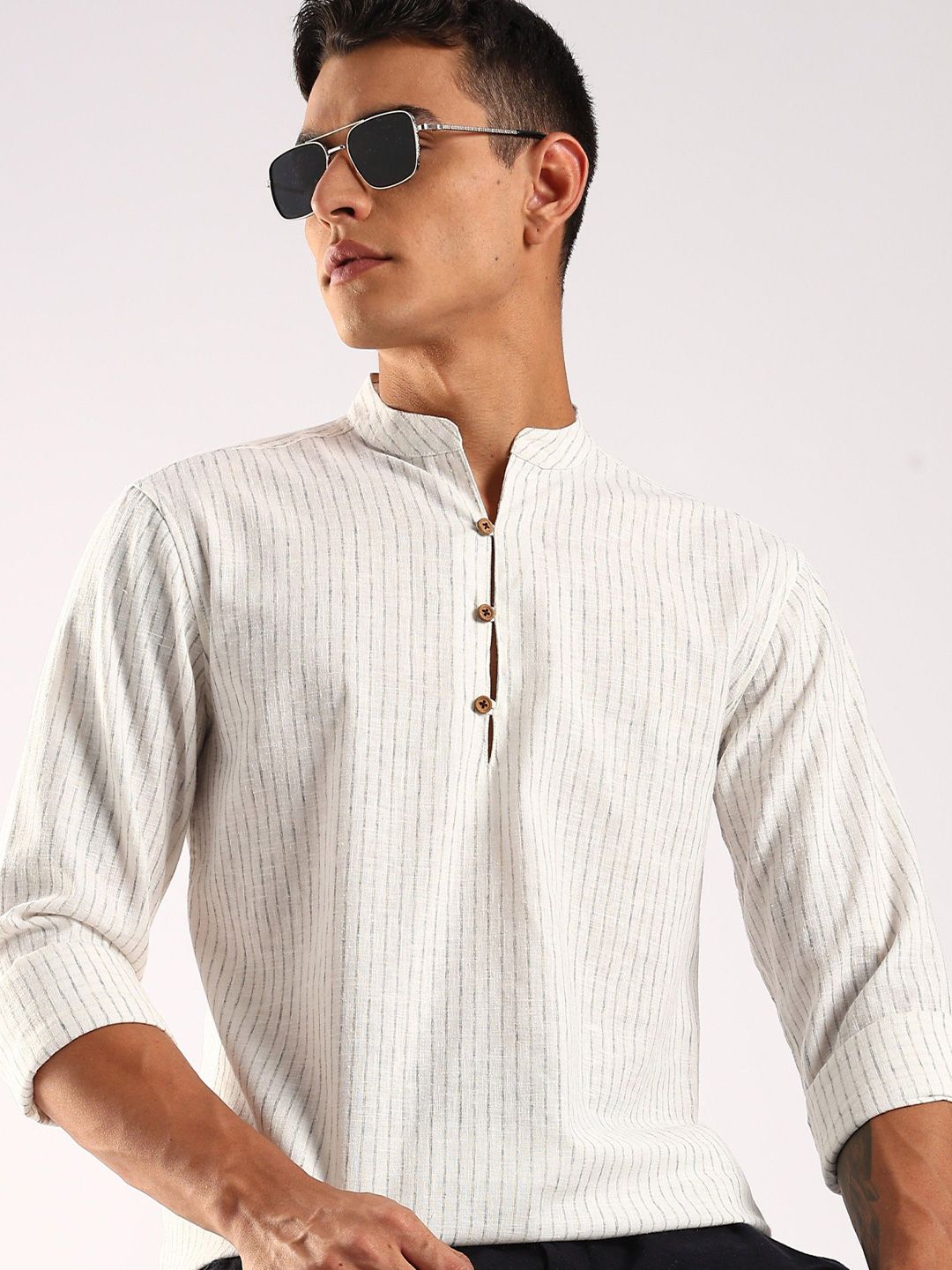 HERE&NOW Men Striped Daily Cotton Straight Kurta-picture-29