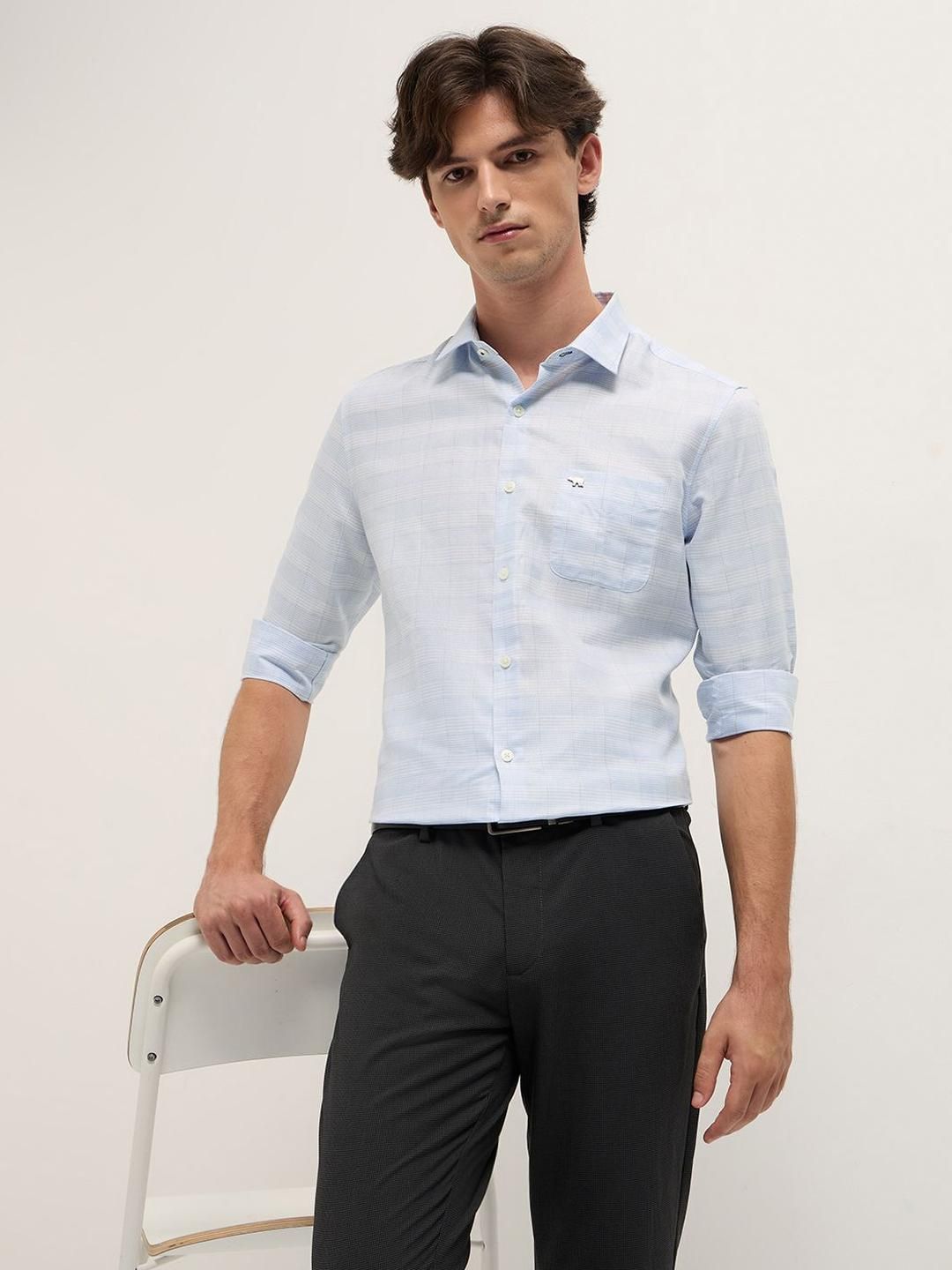 THE BEAR HOUSE Men Tailored Fit Checked Spread Collar Formal Shirt-picture-48