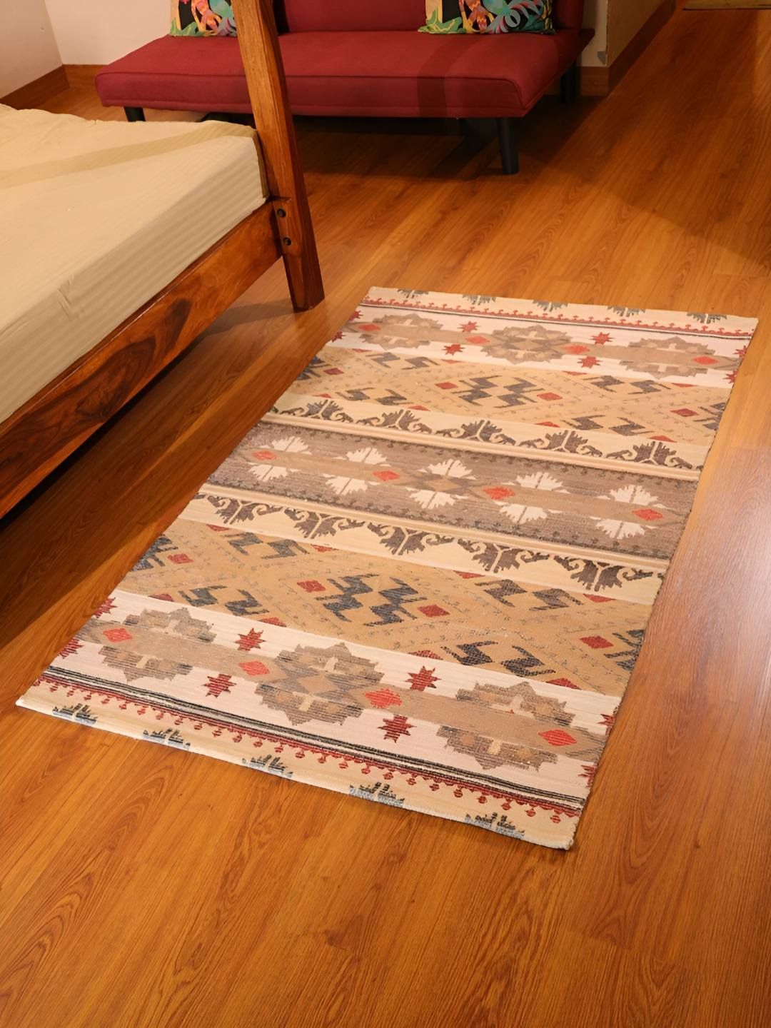 Mona B Beige & Grey Printed Cotton Dhurrie-image-40
