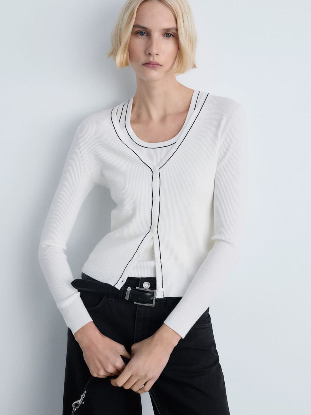 MANGO Ribbed V-Neck Button-Down Cardigan-picture-19