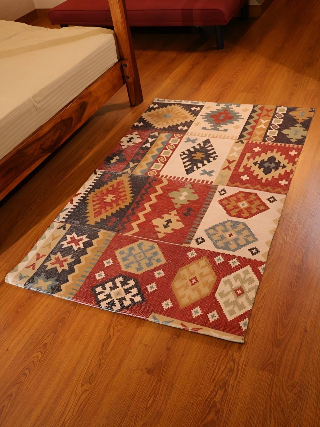 Mona B Brown & Grey Printed Cotton Dhurrie-image-47