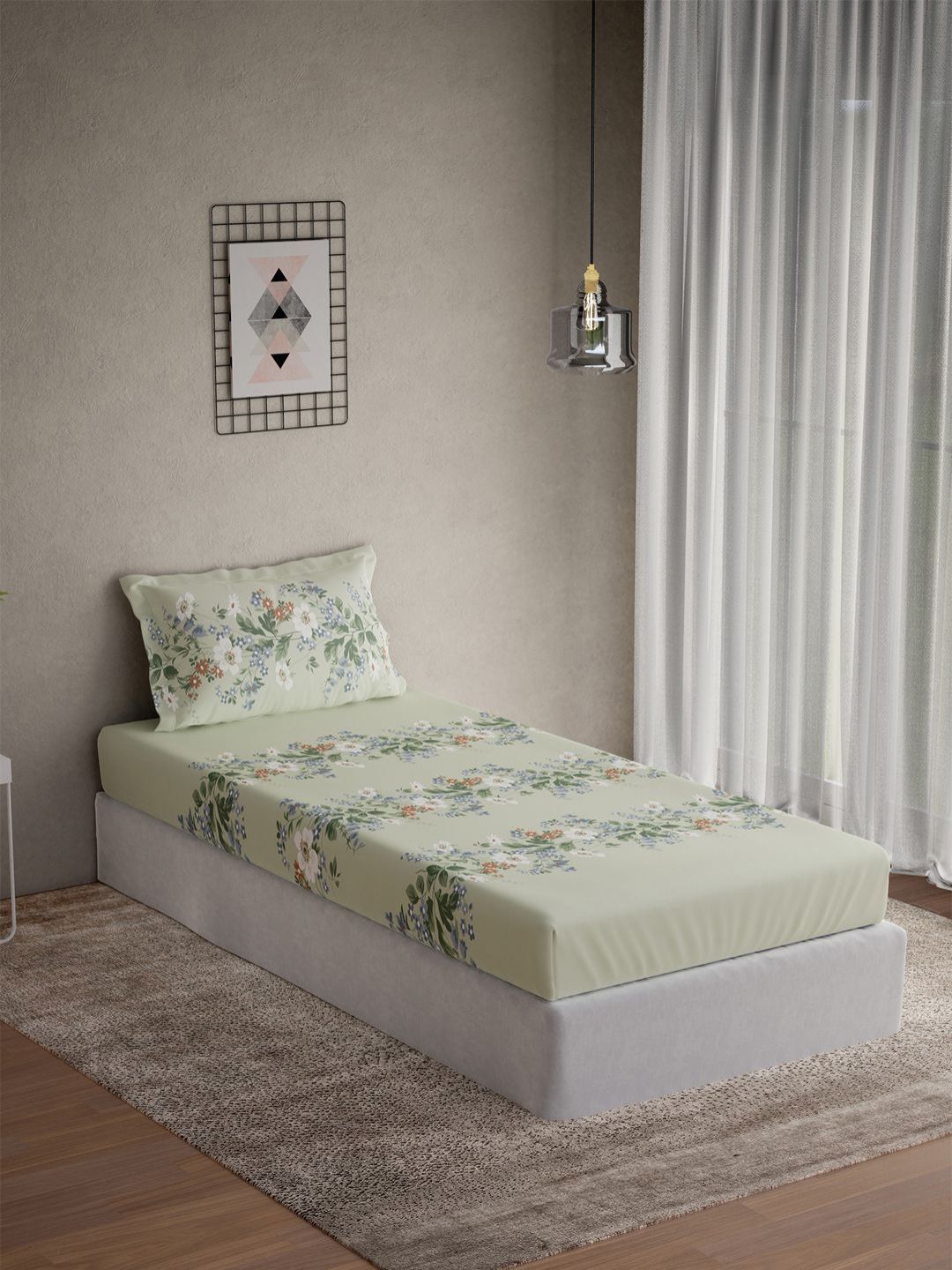 DDecor Vega Green & Brown Printed Cotton 144 TC Single Bedsheet Set 2.24 m x 1.52 m-image-31