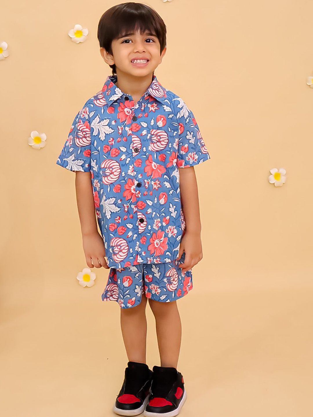 UNBIND Boys Printed Pure Cotton Shirt With Shorts Clothing Set-picture-56