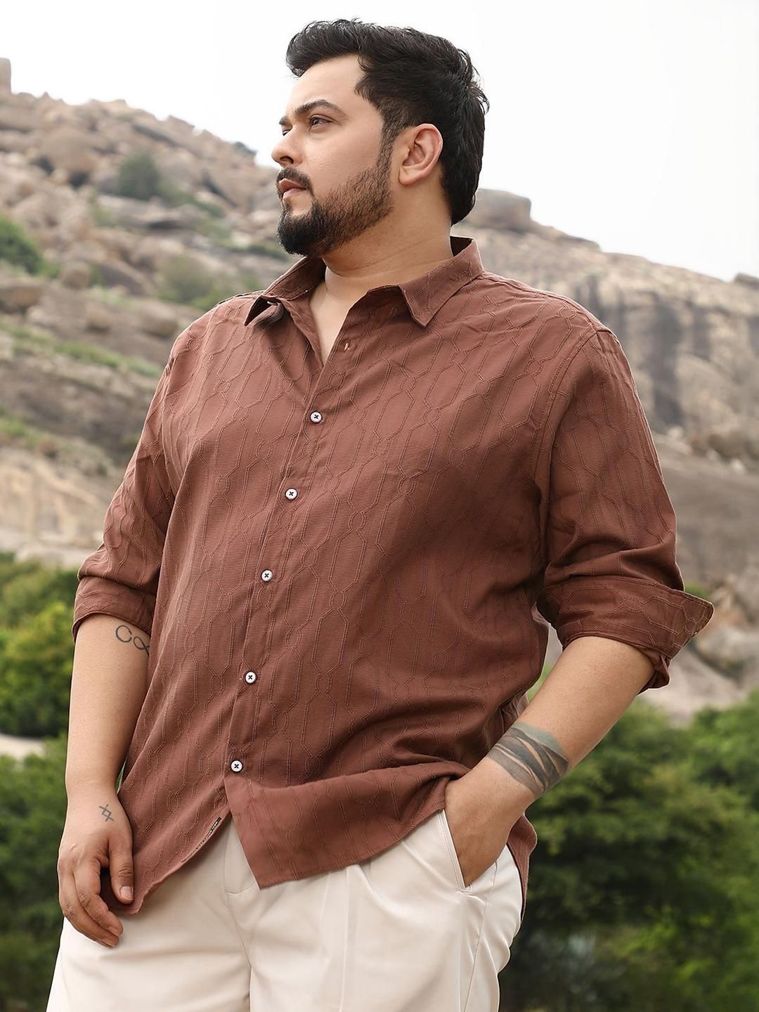 Instafab Plus Men Plus Size Comfort Fit Textured Spread Collar Cotton Casual Shirt-picture-28