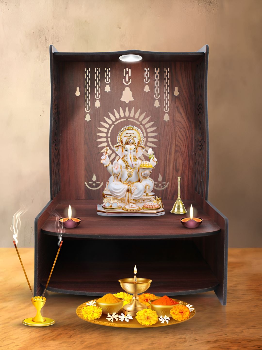 OLIVE TREE Brown Textured Wooden Home Temple-image-49