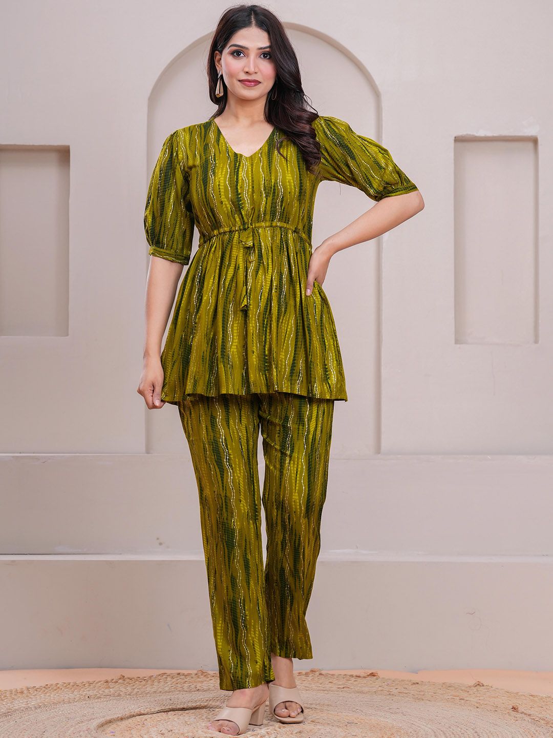 Meeranshi Bandhani Printed Peplum Tunic & Trousers Co-Ord Set-picture-10