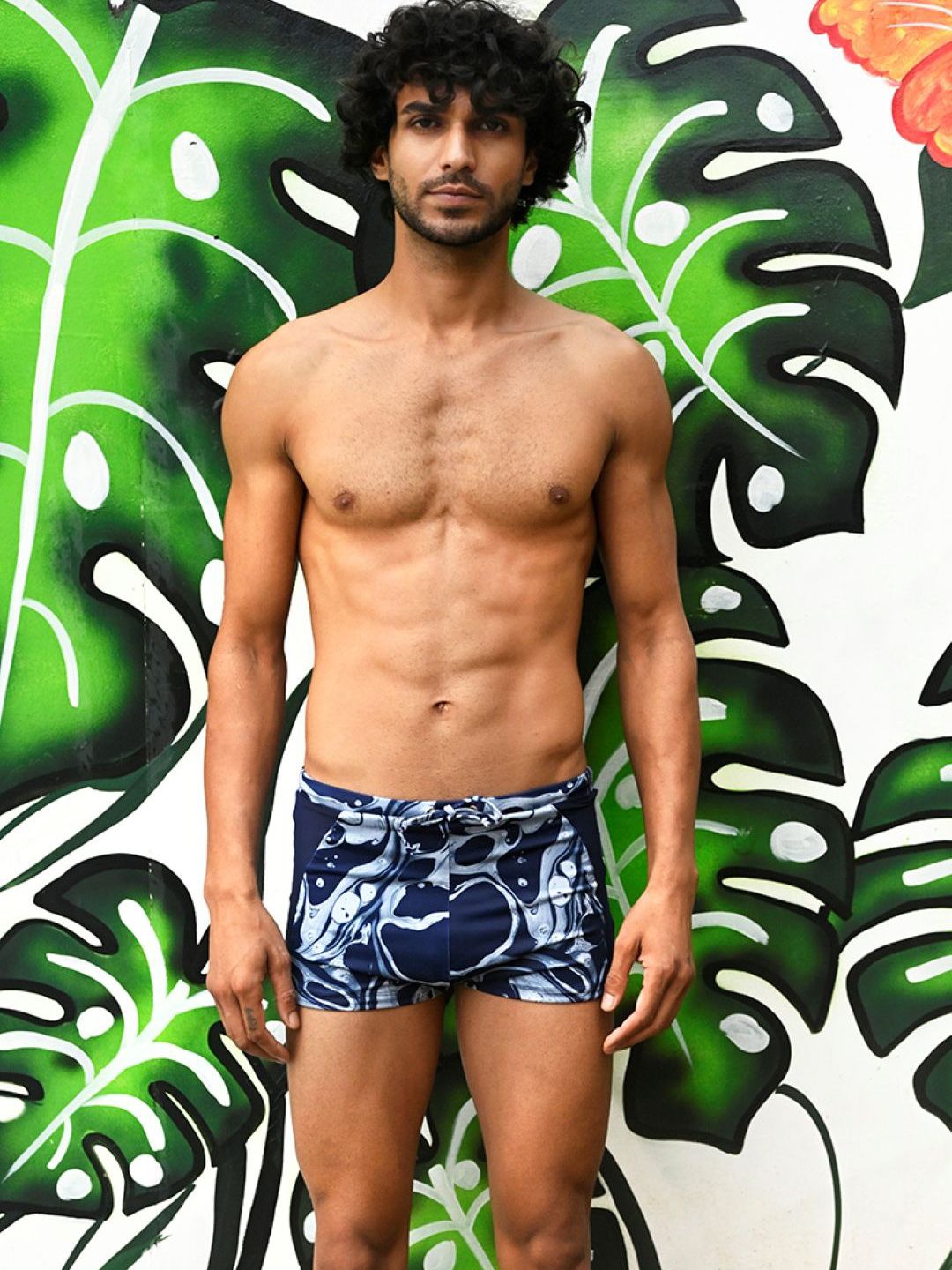 Swim Trunk in Imprints of Flow Vivid Wavelets in Navy Blue-image-39
