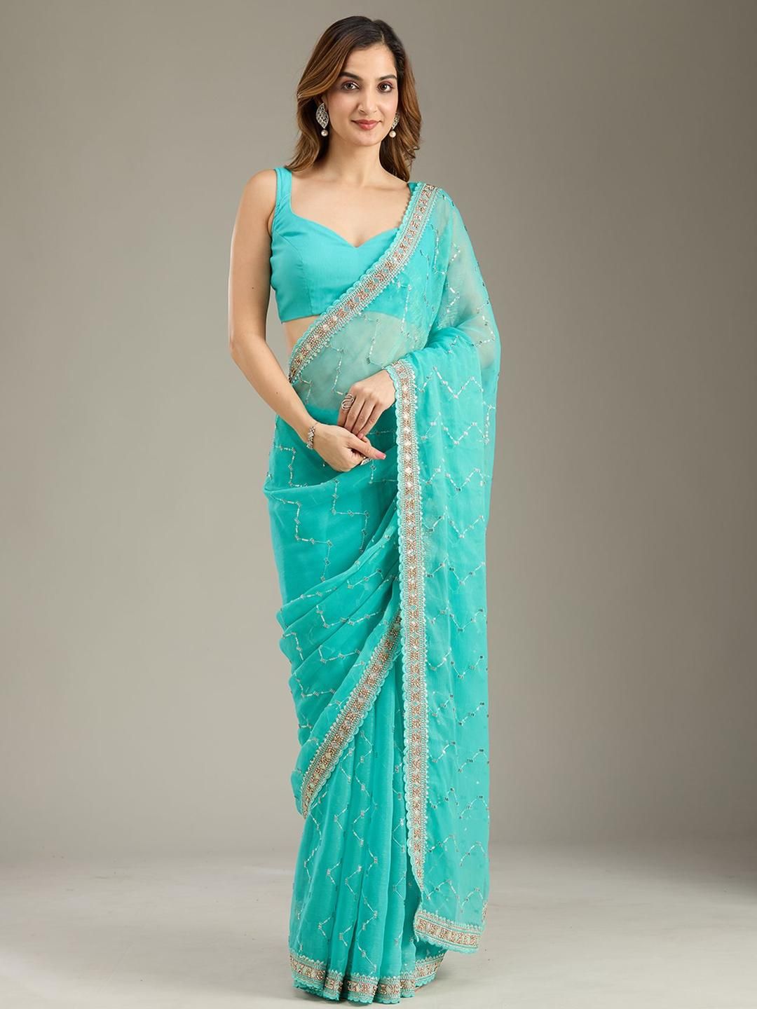 Koskii Women Woven Design Woven Design Embroidered Festive Saree