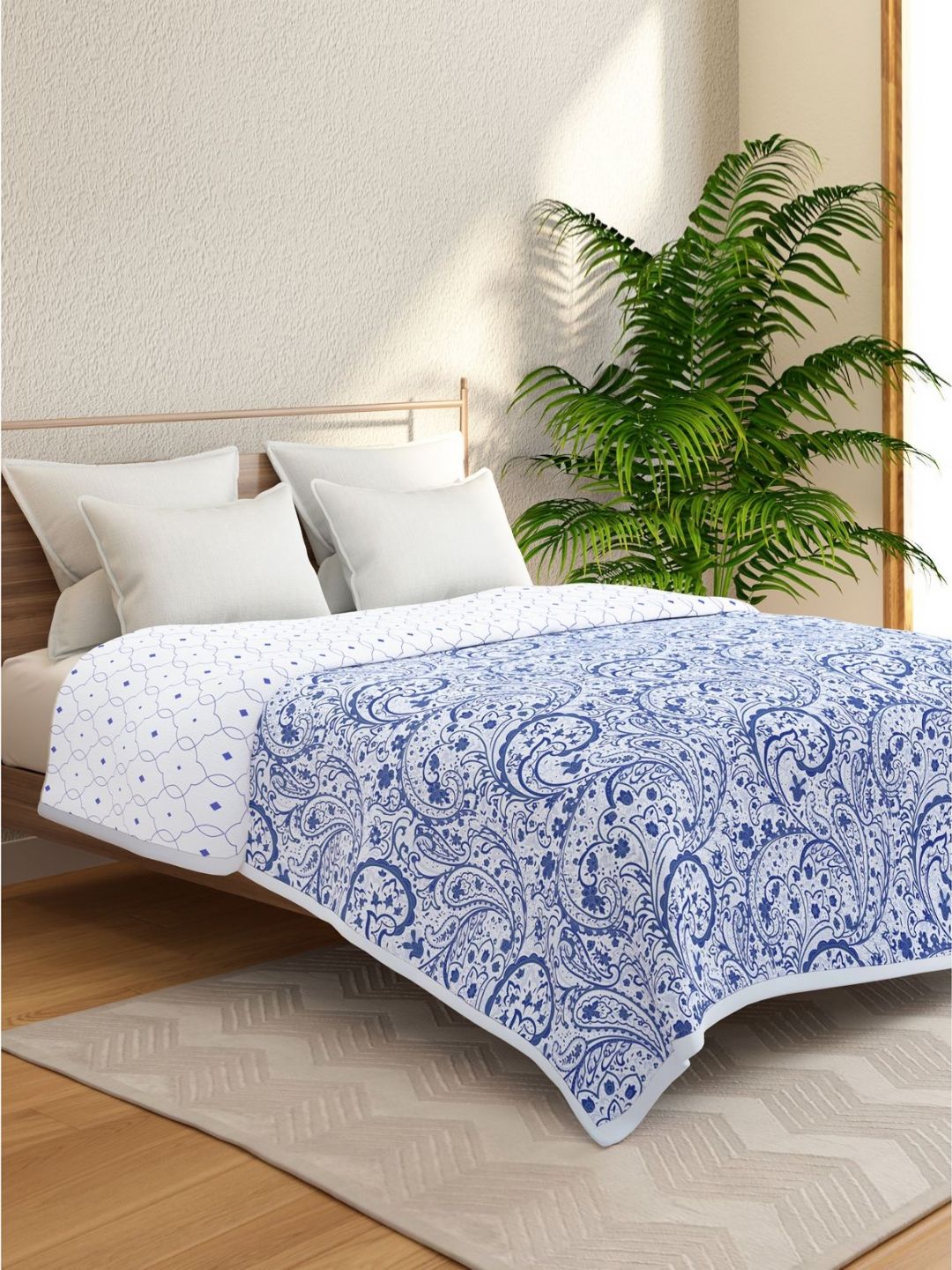 Portico Blue & White Floral Printed Cotton Microfibre AC Room 233 GSM Double Bed Dohar-image-43