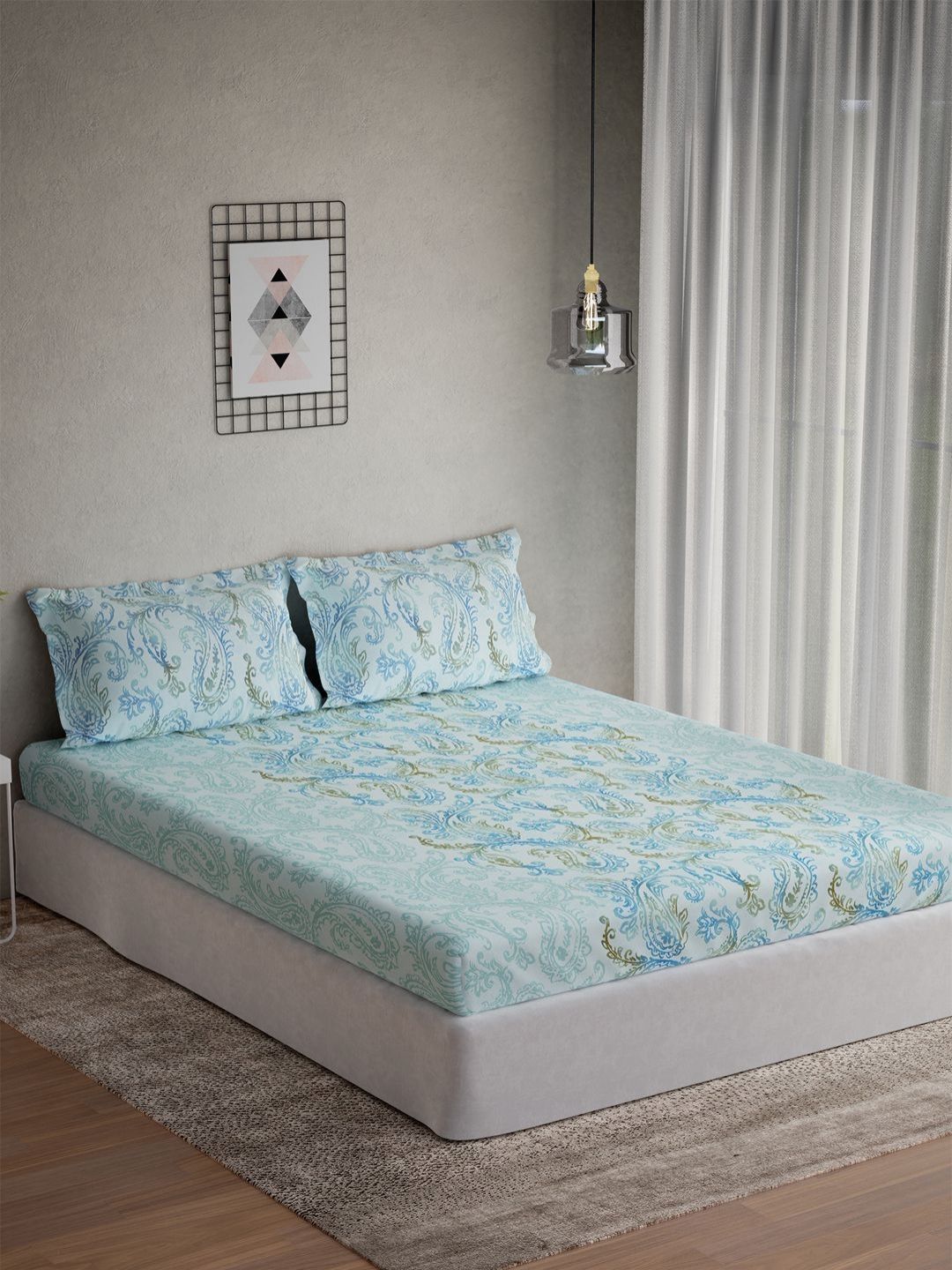 DDecor Vega Blue & Green Printed Cotton 144 TC Queen Bedsheet Set 2.24 m x 2.54 m-picture-26