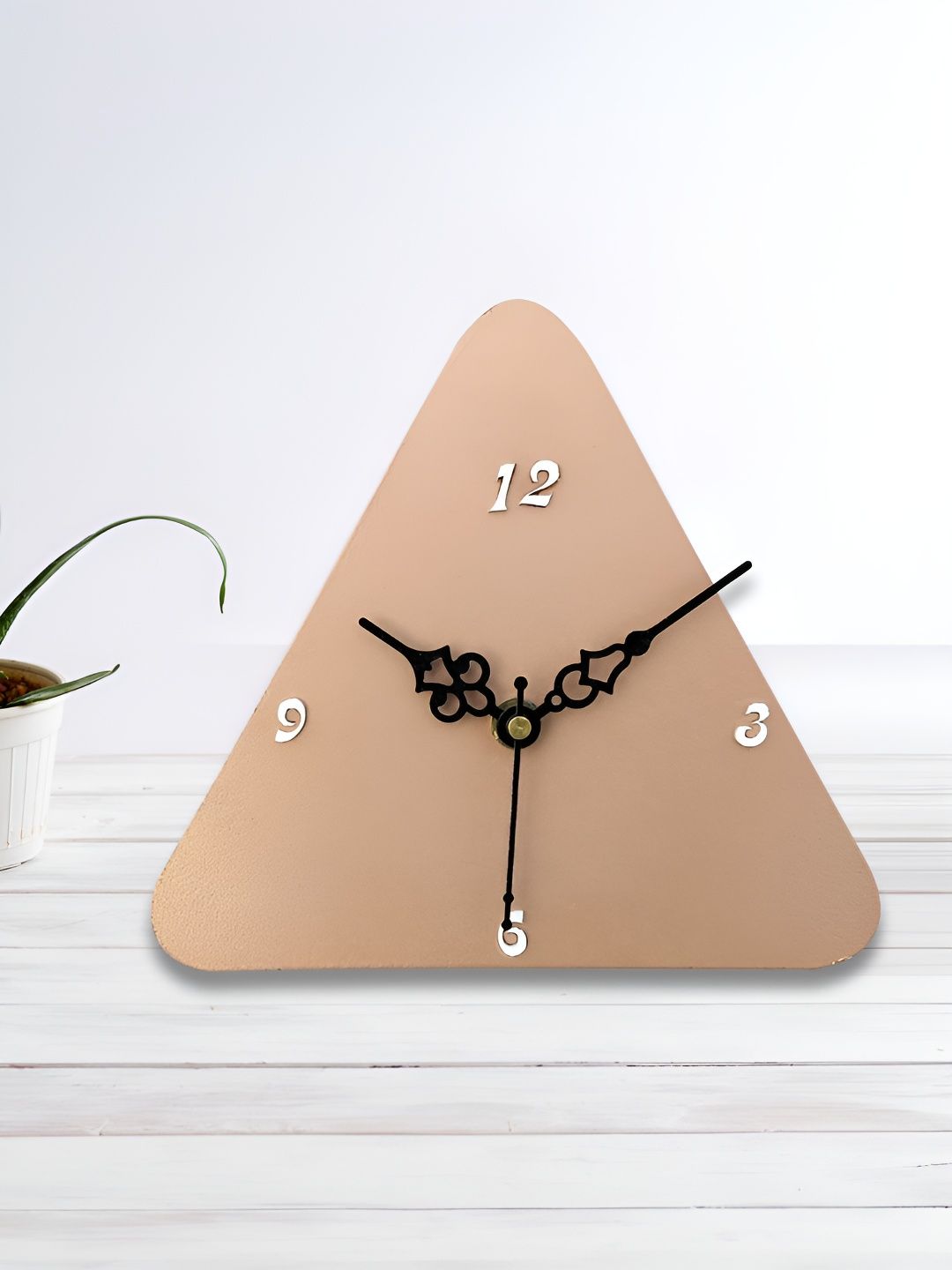 OLIVE TREE Copper-Toned Geometric Wooden Analogue Table Clock-image-7