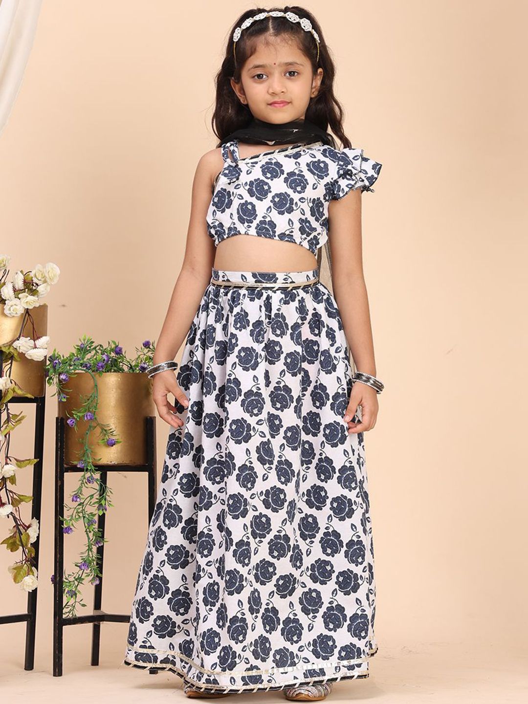 Cutiekins Girls Floral Printed Cotton Ready to Wear Lehenga & Blouse With Dupatta-picture-27