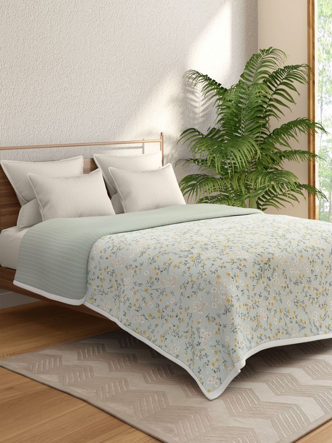 Portico Green & White Floral Printed Cotton Microfibre AC Room 300 GSM Double Bed Dohar-image-27
