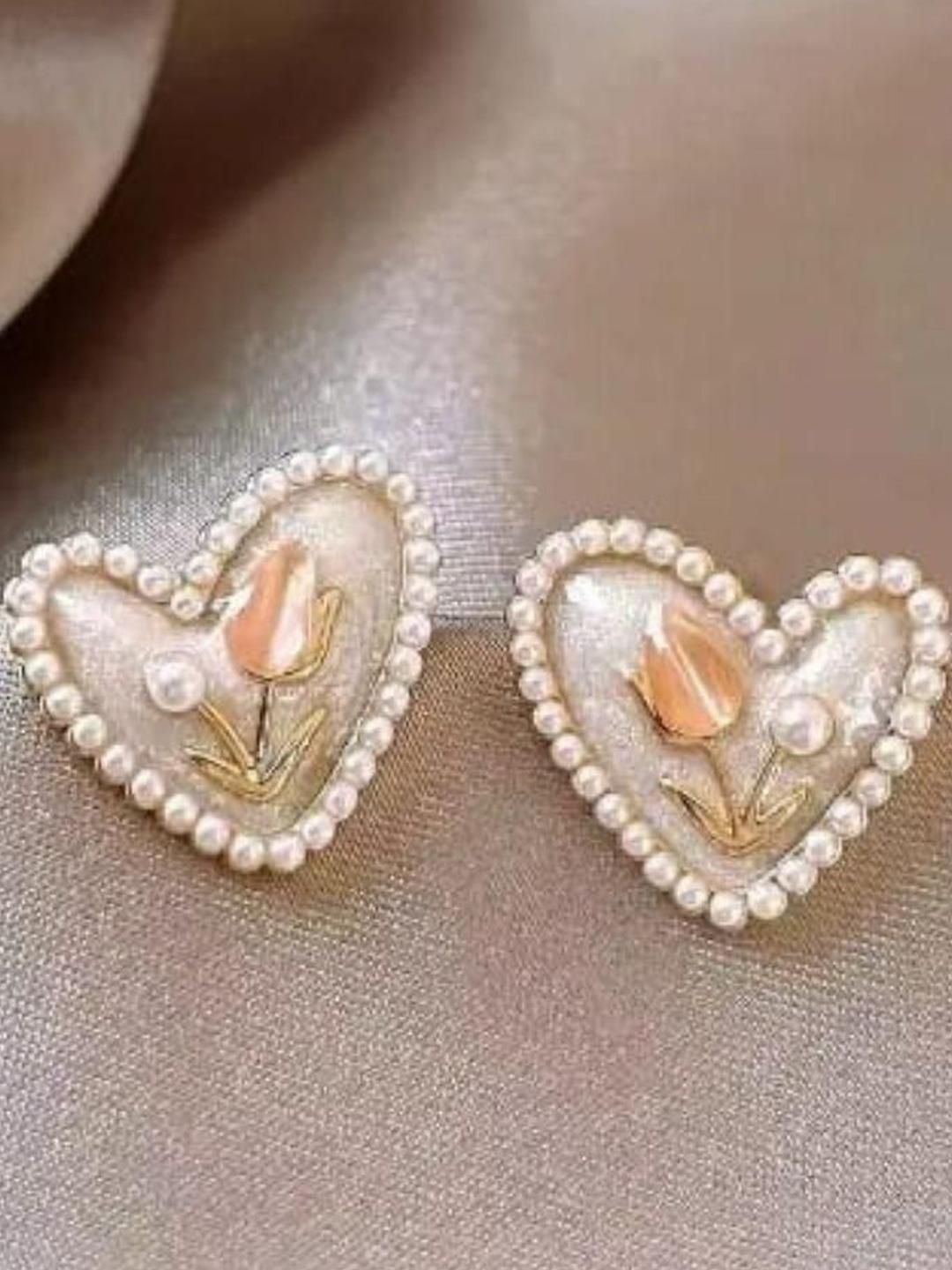 Estailo fashion Artificial Beaded Heart Shaped Studs-picture-14