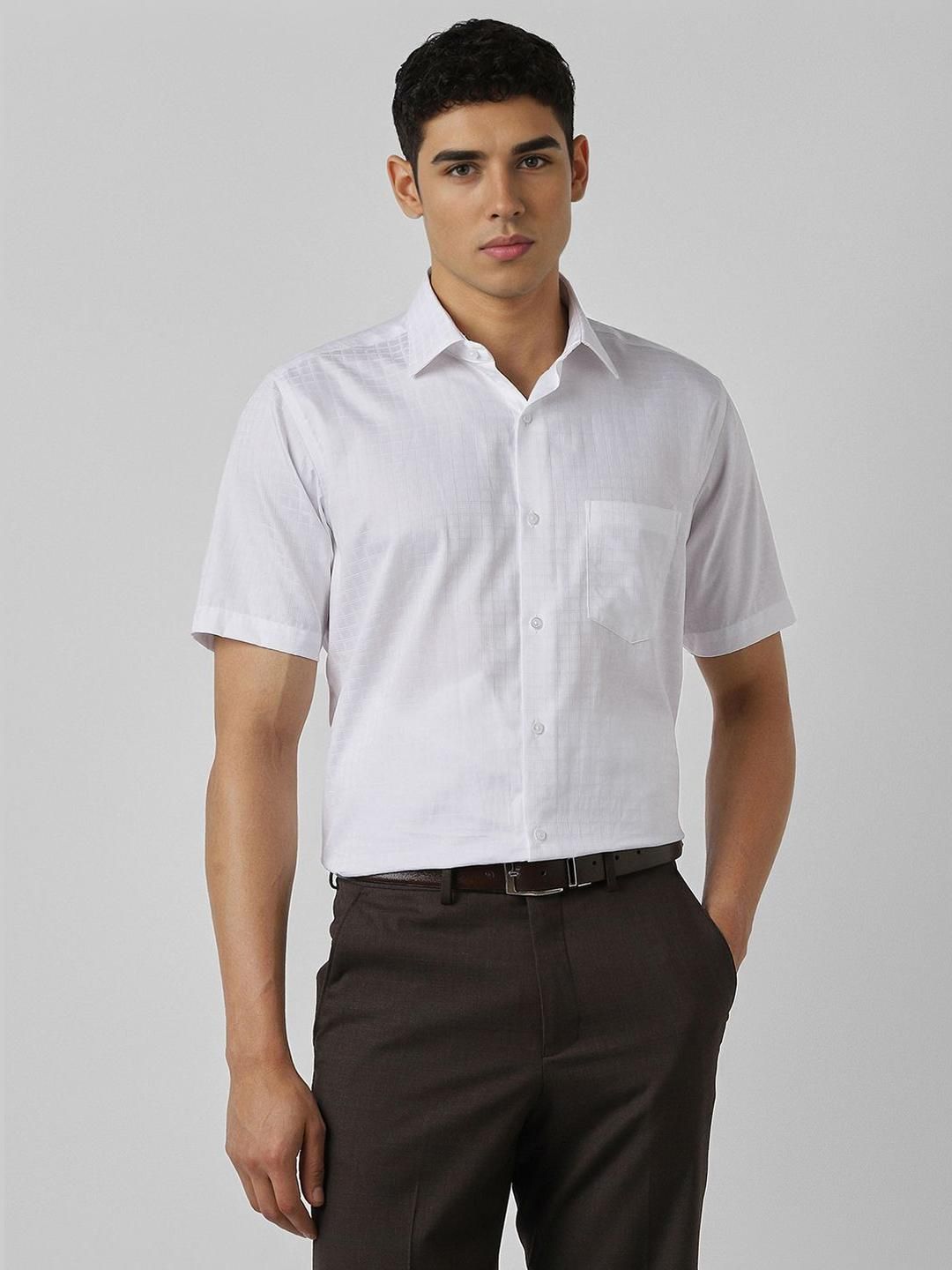 Van Heusen Men Grid Tattersall Checked Spread Collar Pure Cotton Formal Shirt-picture-12