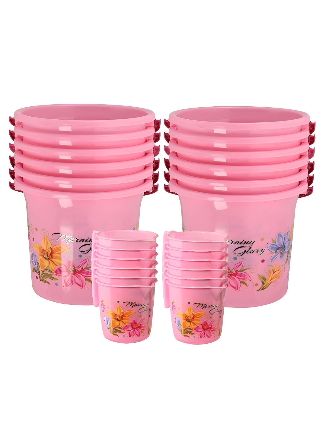 Aura Pink & Blue 10 piece Floral Plastic Bath Accessories Set-image-43