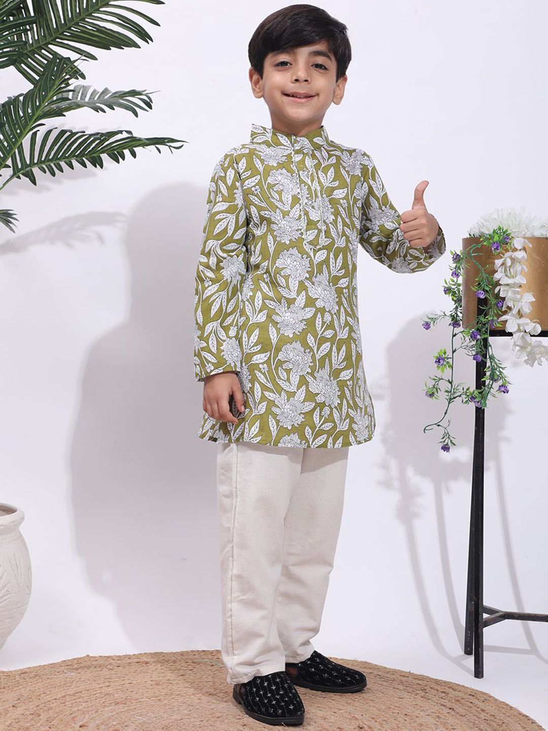 Cutiekins Boys Floral Printed Regular Kurta with Pyjamas-picture-58