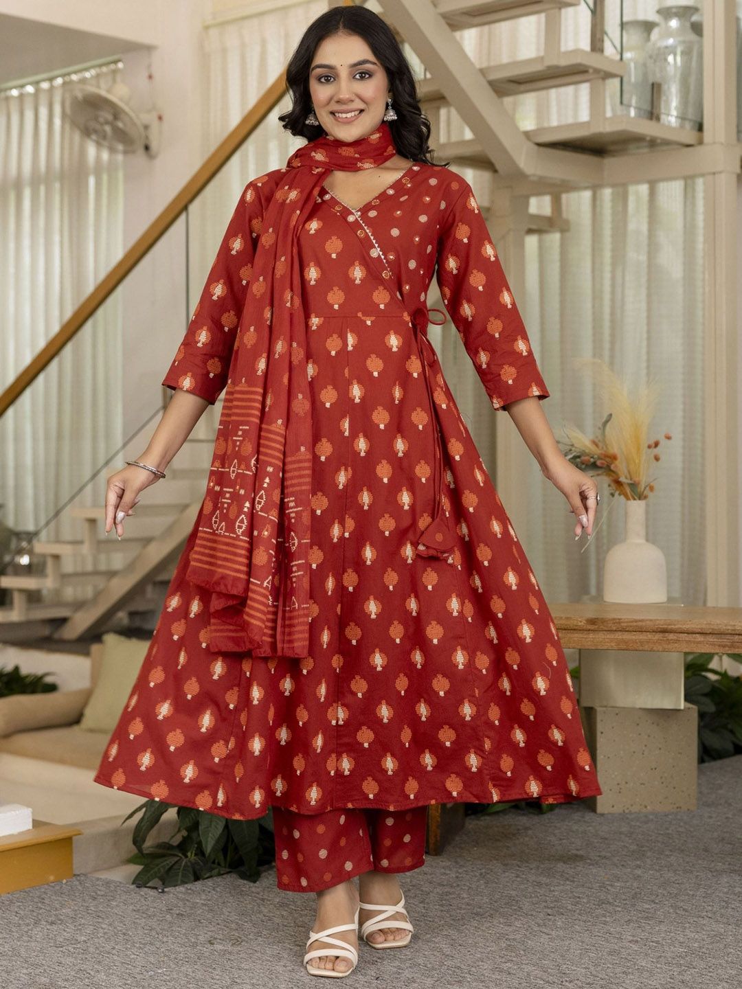 POSHART FASHION AS UNIQUE AS YOU ARE Printed Pure Cotton Kurta With Trousers & Dupatta