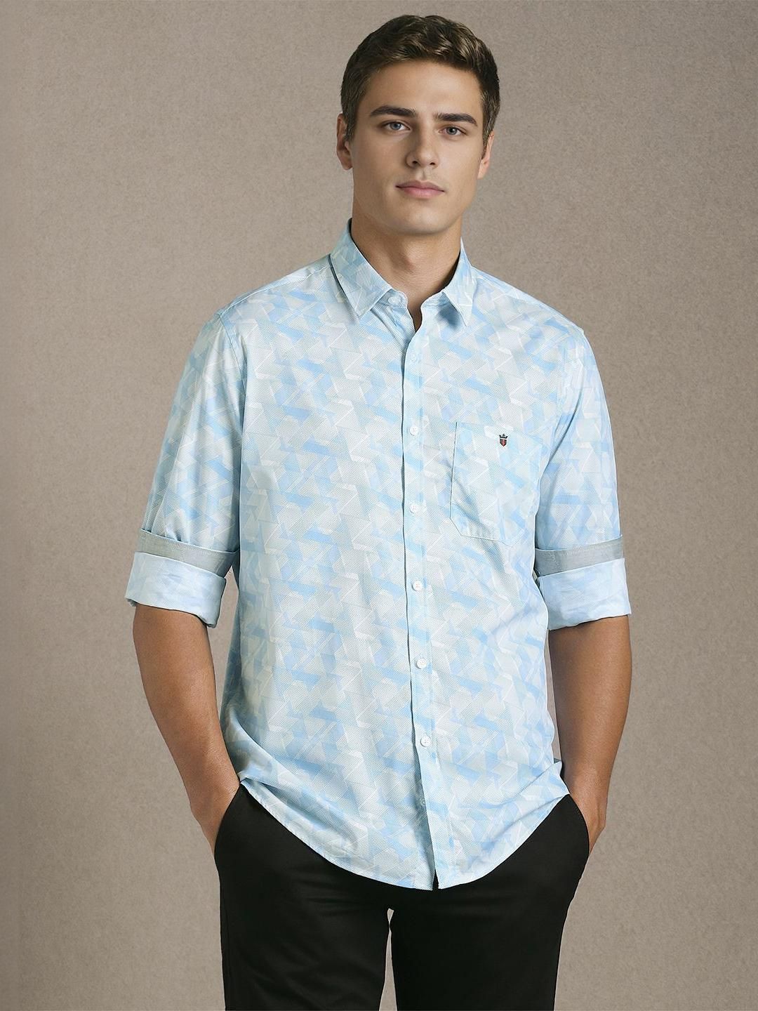 Louis Philippe Sport Geometric Printed Spread Collar Slim Fit Shirt-picture-58