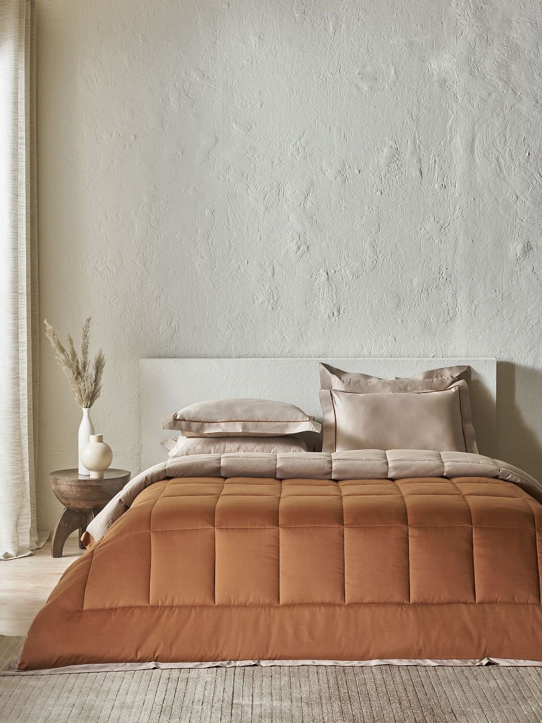 SANSAAR A DDECOR BRAND LIVE CONSCIOUSLY Brown & Gold-Toned Geometric Cotton 4 Piece Double Extra Large Bedding Set