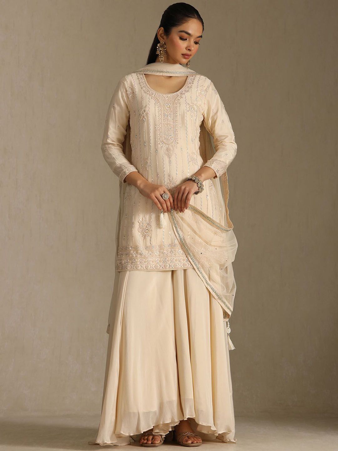 Soch Ethnic Motifs Embroidered Beads And Stones Straight Kurti With Palazzos & Dupatta-image-20