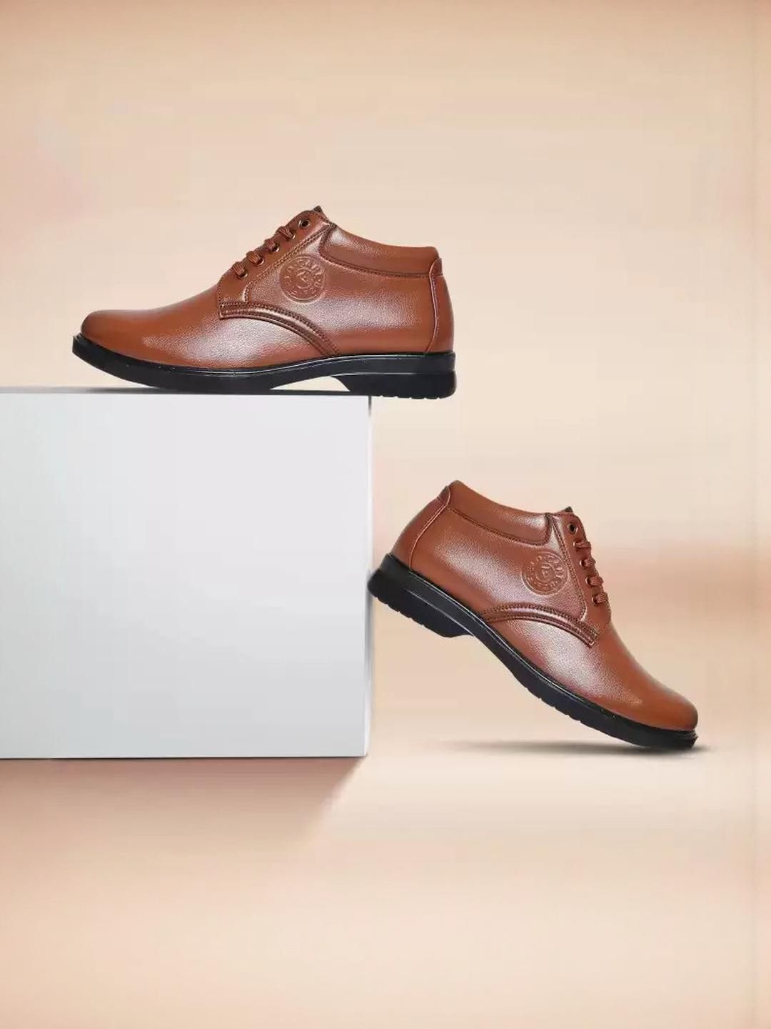 Field Care Men Tan Synthetic Leather Round Toe Lace Ups Formal Shoes-picture-15