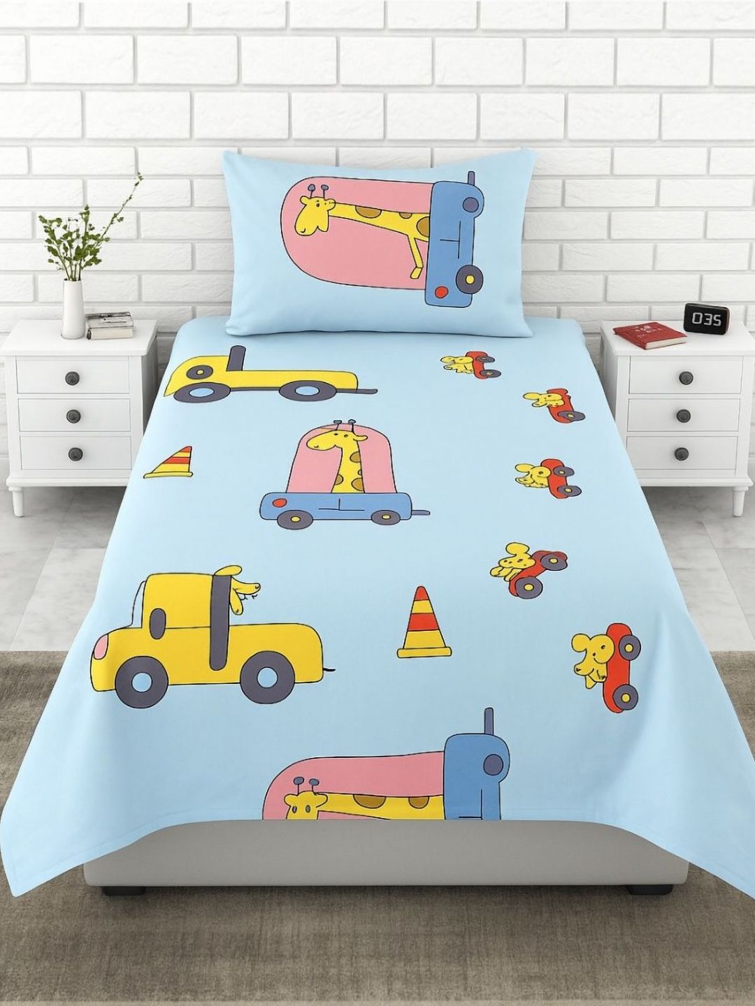 INDHOME LIFE Kids Blue Graphic Printed 220 TC Single Bedsheet with 1 Pillow Covers-picture-22