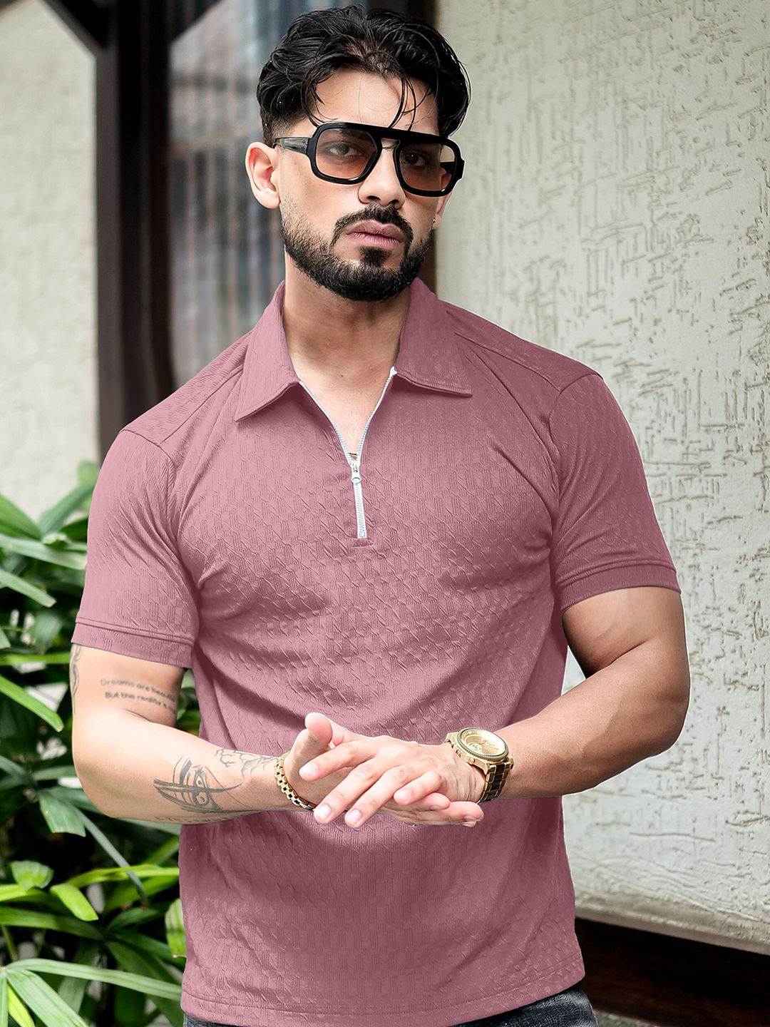 BENNY BROOKS Self Design Polo Collar Short Sleeves Regular Fit T-Shirt-picture-11