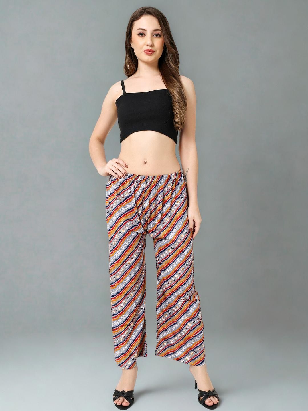 Mytrendzs Women Grey & Multicolor Striped Ethnic Printed Rayon Palazzo-picture-21