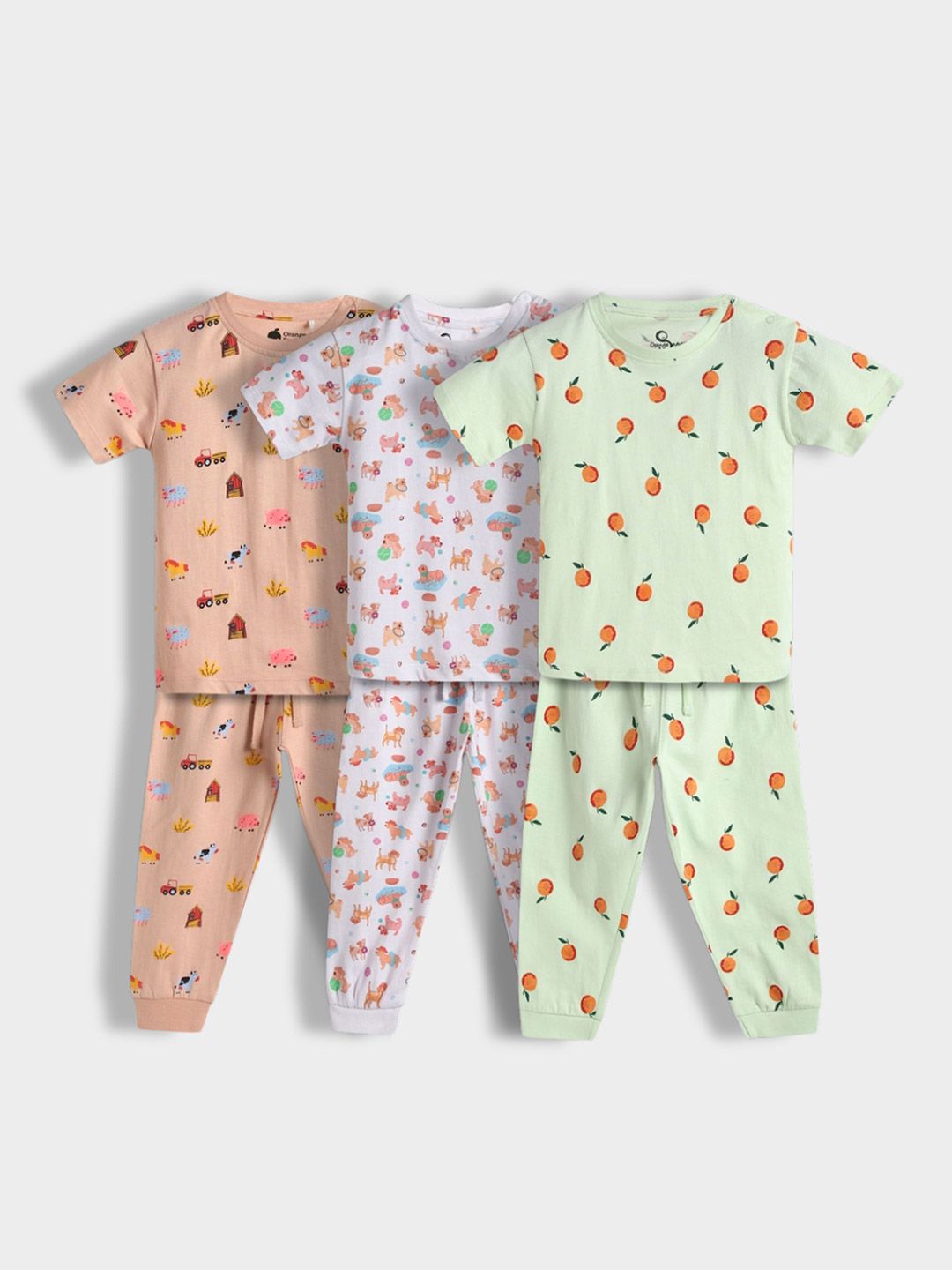 Orange Sugar Unisex Kids Pack of 3 Printed T-shirt with Pyjamas Set-picture-16
