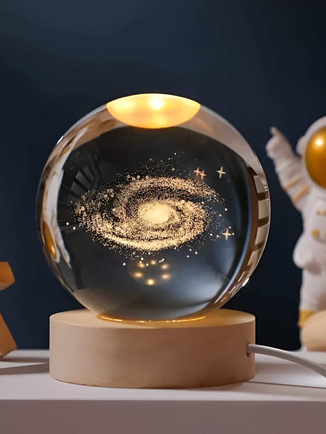 EarthCraft White Glass 3D Galaxy Crystal Ball Table Lamp with Adjustable Cord and Bulb-picture-47