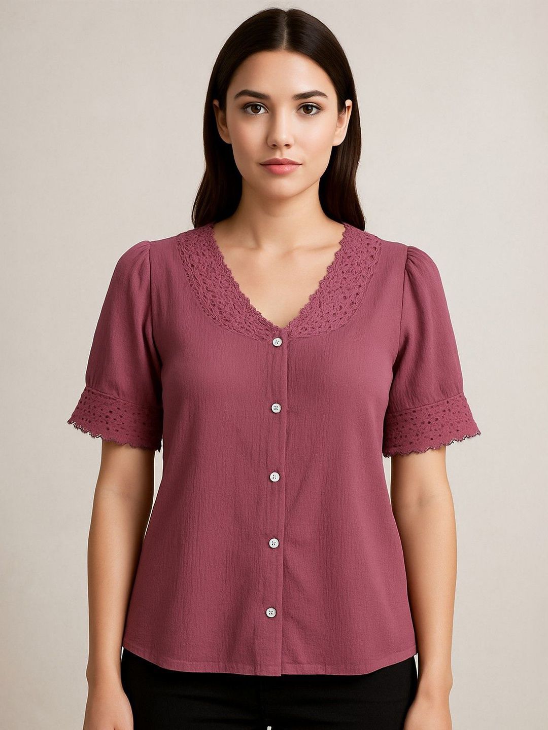 SHAHVEER CREATION Women V-Neck Cotton Shirt Style Top-picture-52